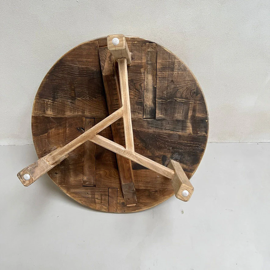 Reclaimed round rustic coffee table | Nuffield - Image 4