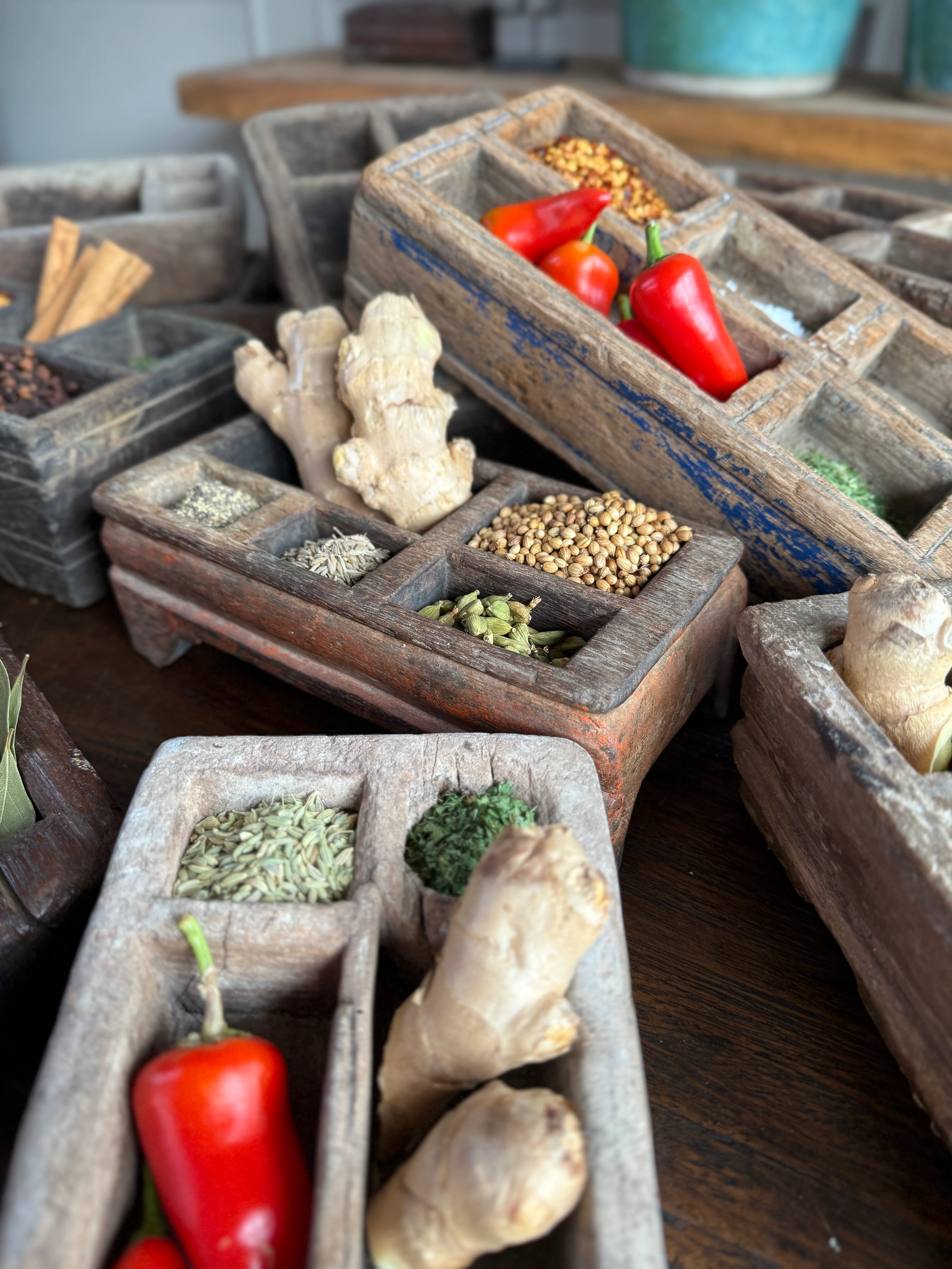 Rustic Antique Wooden Spice Tray - Image 3