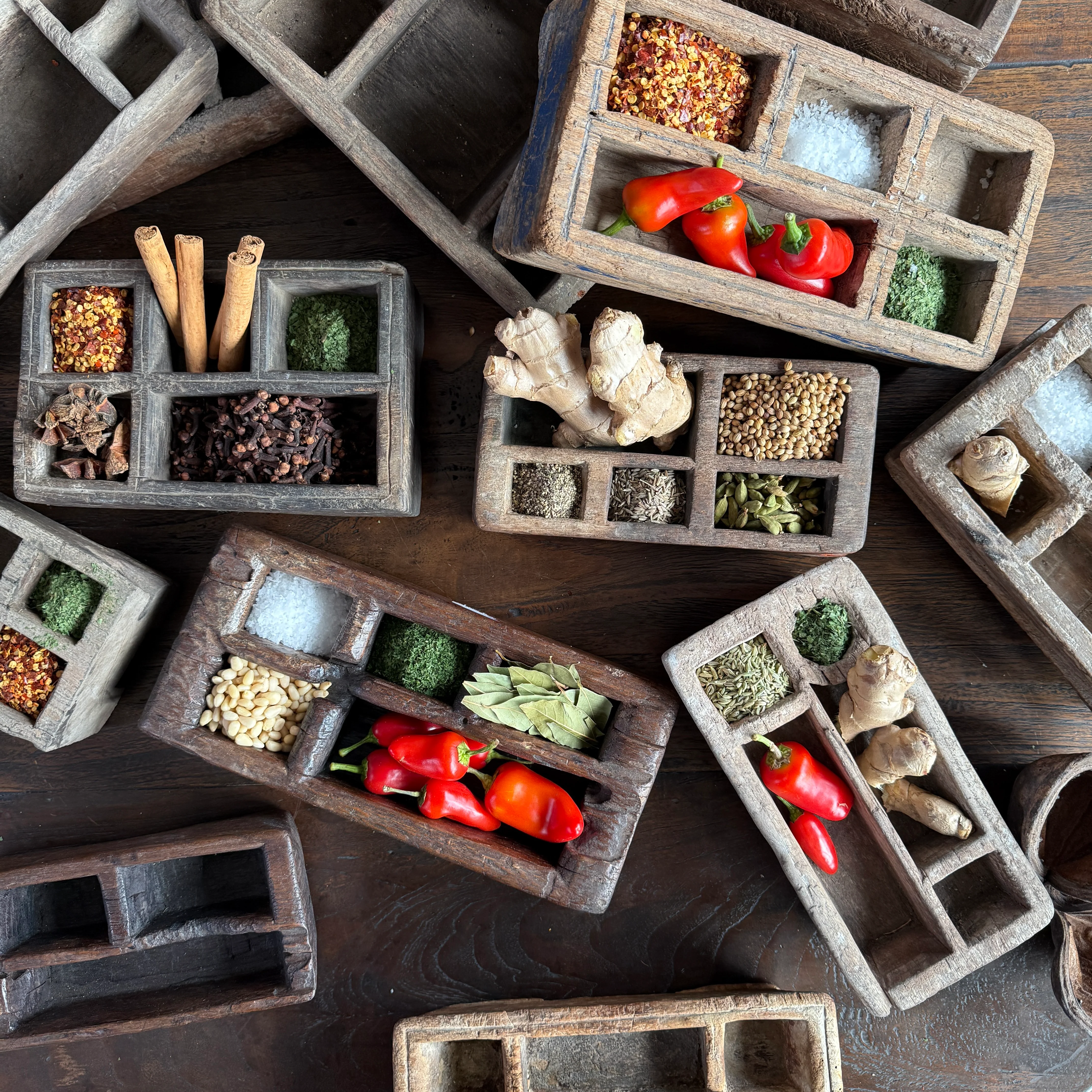 Rustic Antique Wooden Spice Tray - Image 4