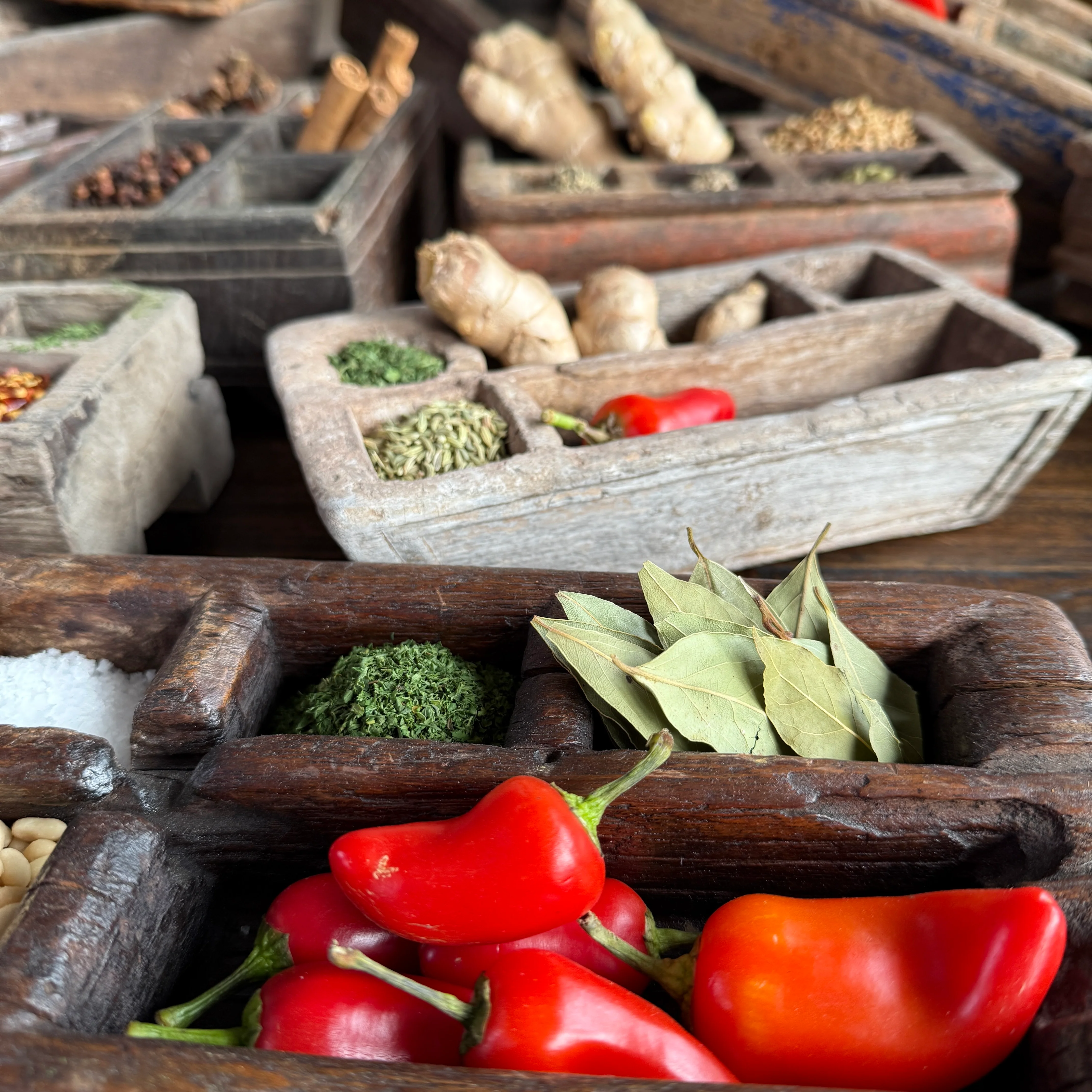 Rustic Antique Wooden Spice Tray - Image 5