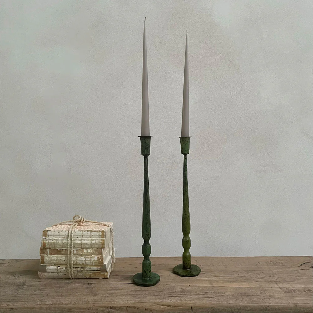 Rustic Green Iron Candlestick Holder - Image 2