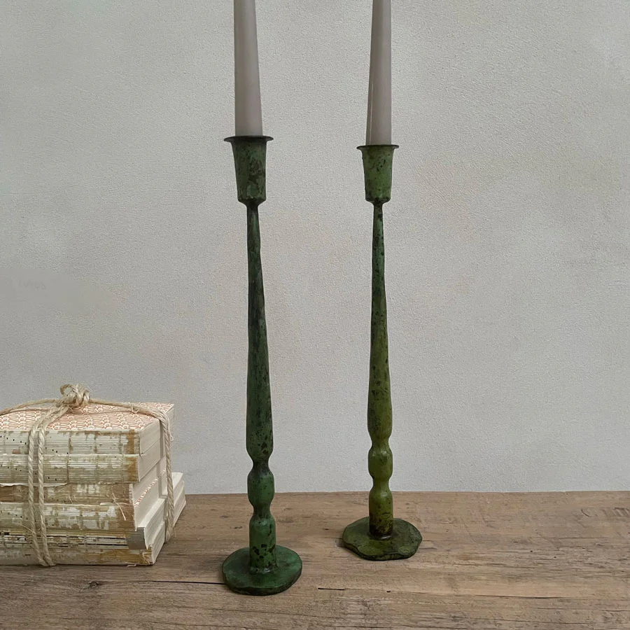 Rustic Green Iron Candlestick Holder - Image 3