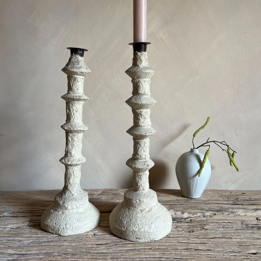 Rustic Paper Mache Candlestick Holder Florence - Image 3