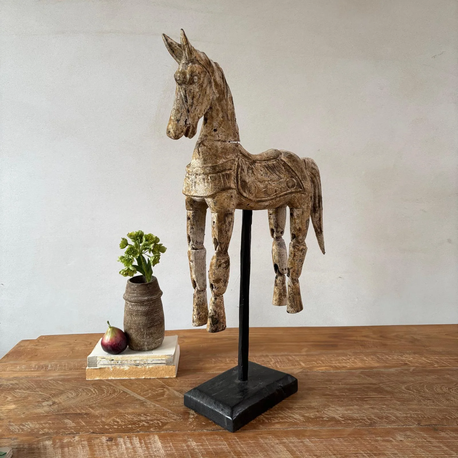 Rustic Wooden Horse On Stand - Image 2