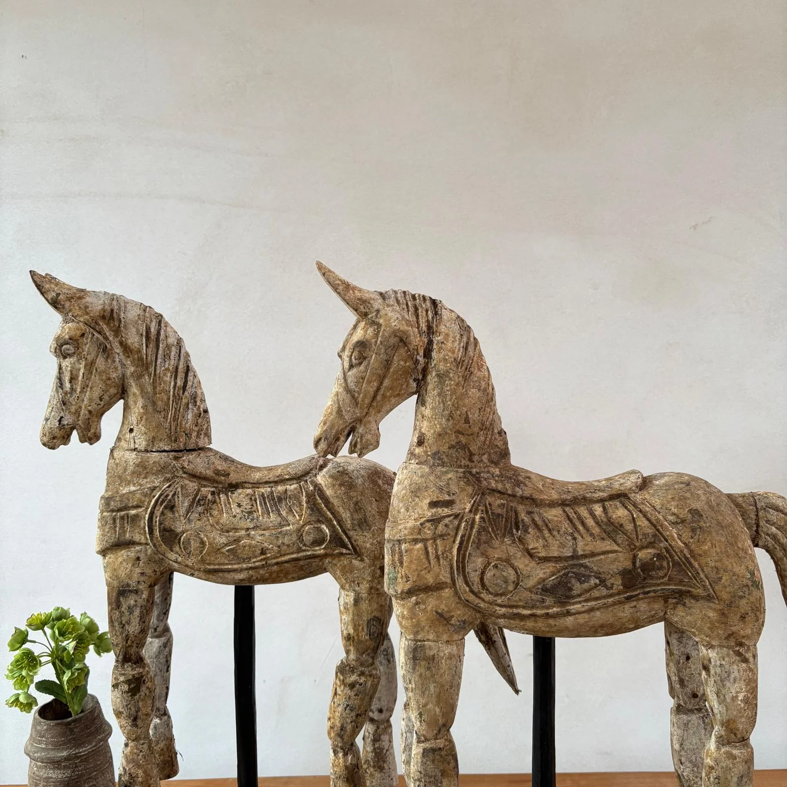 Rustic Wooden Horse On Stand - Image 3