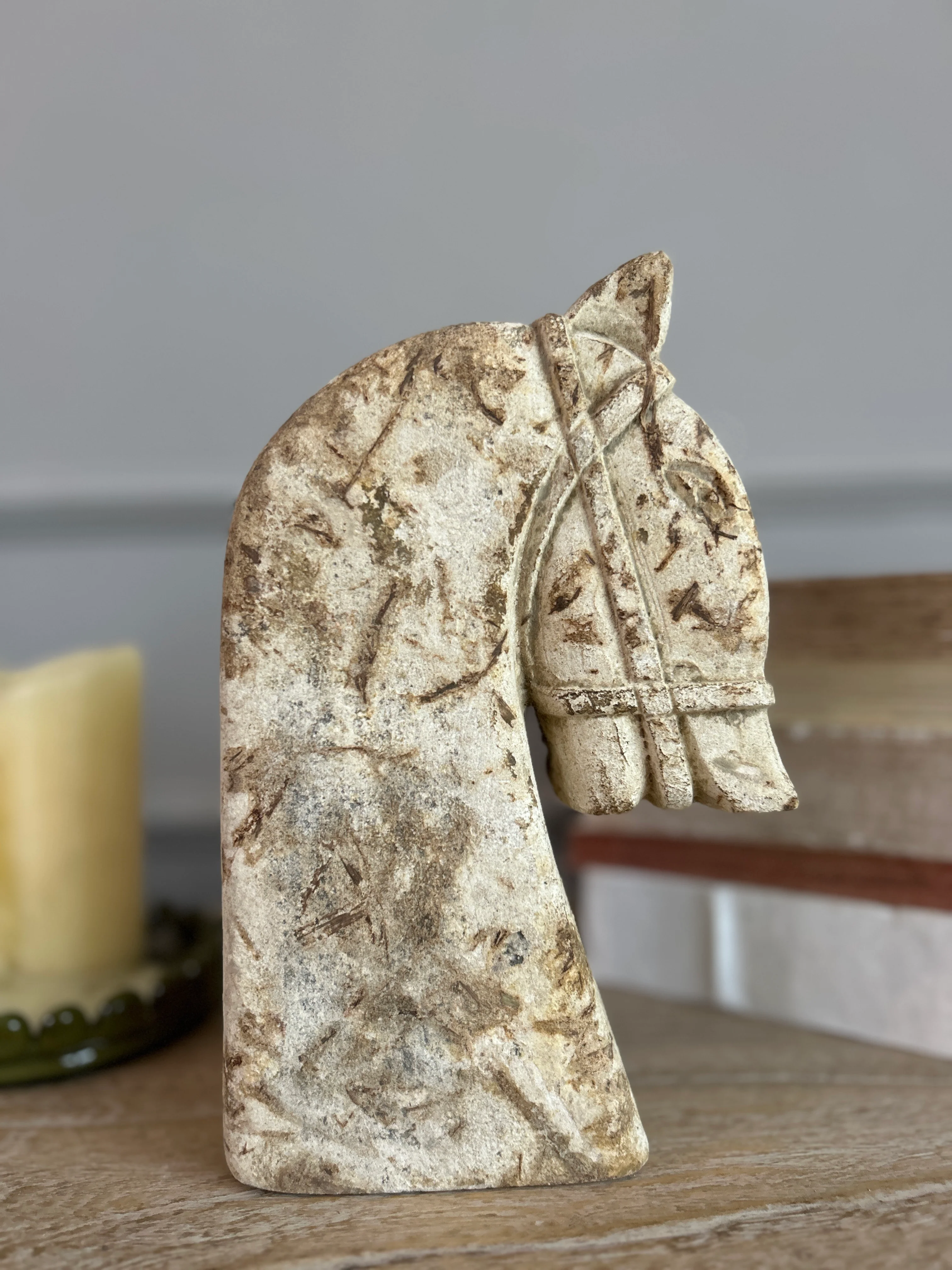 Rustic Sandstone Horse Head Statue - Image 4