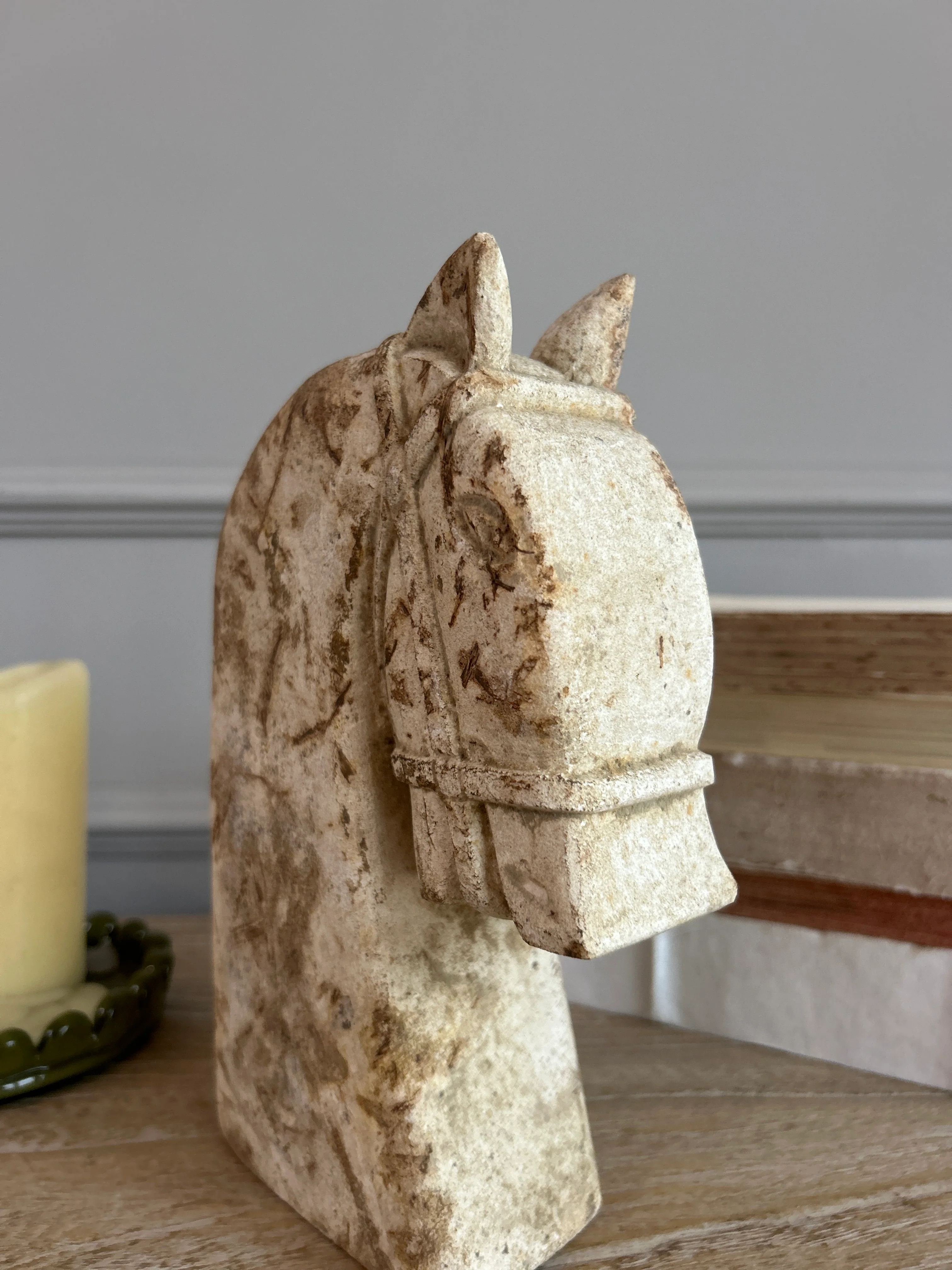 Rustic Sandstone Horse Head Statue - Image 5