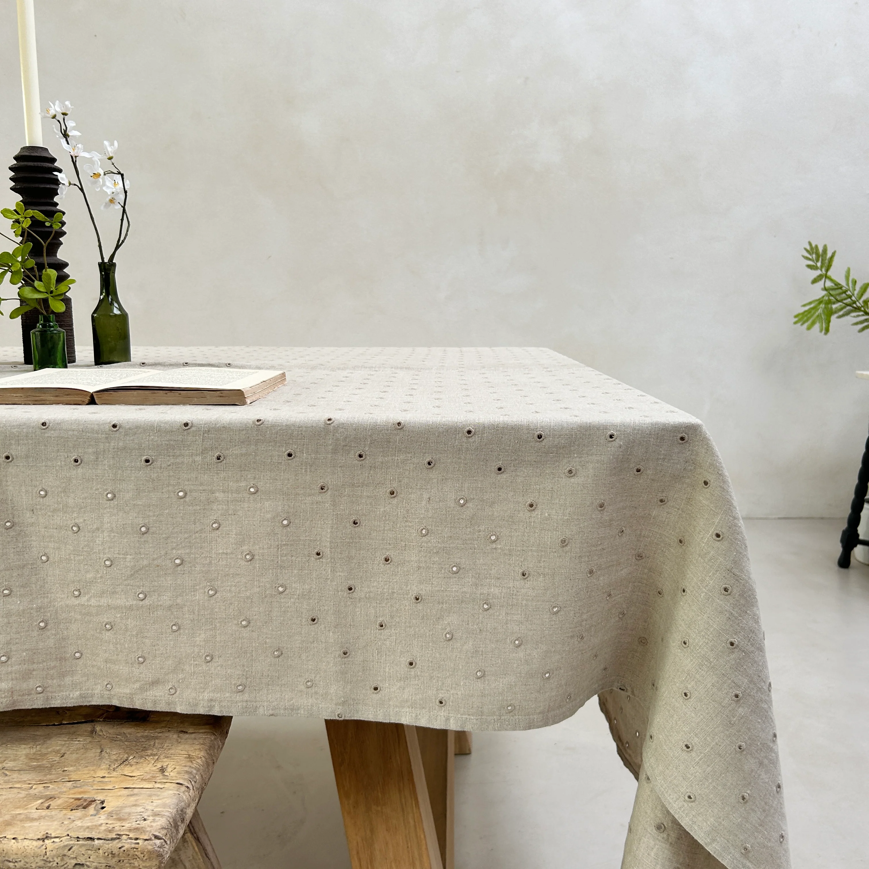 Broderie Dots Linen Table cloth | Pebble