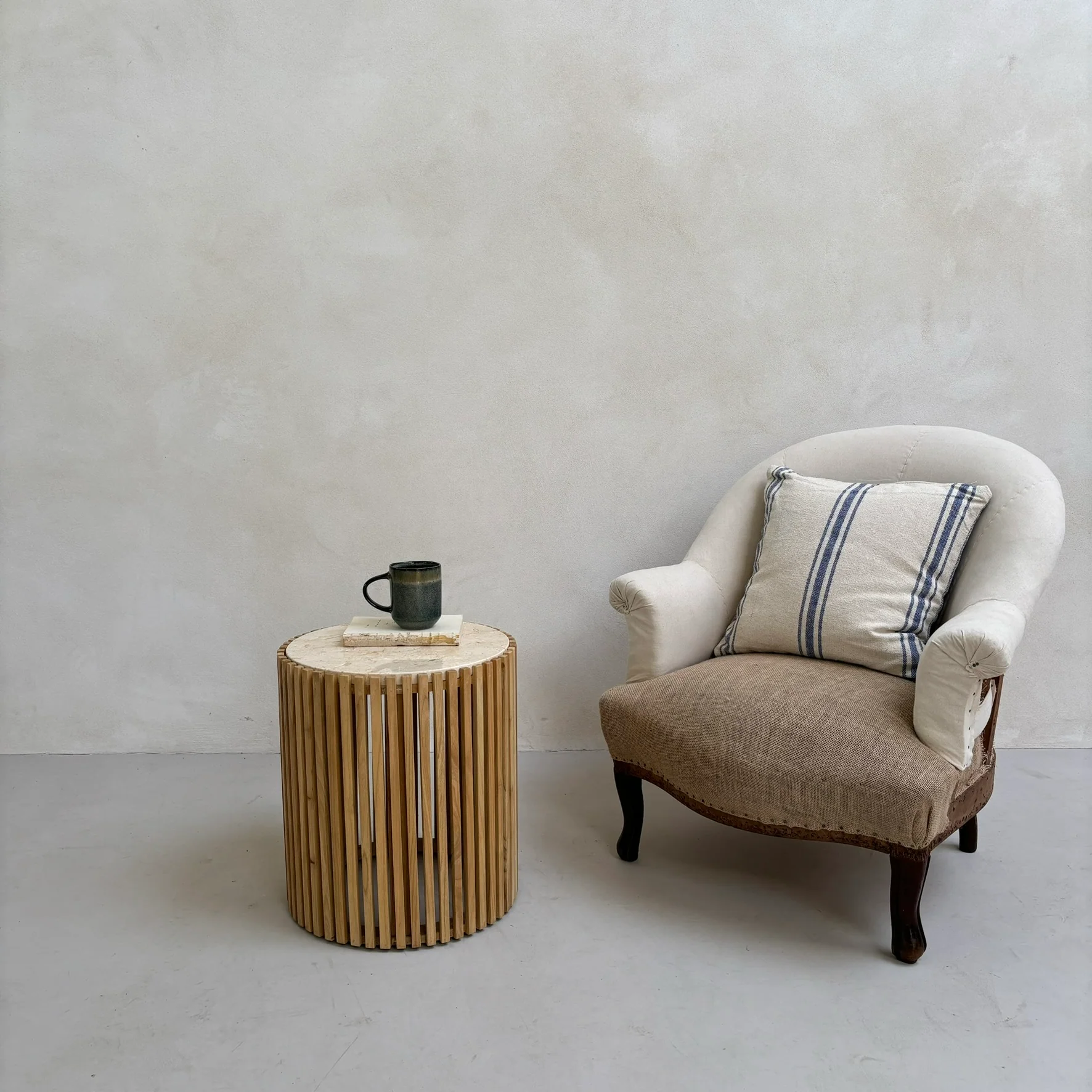 Slatted Round Marble Topped Side Table - Image 4