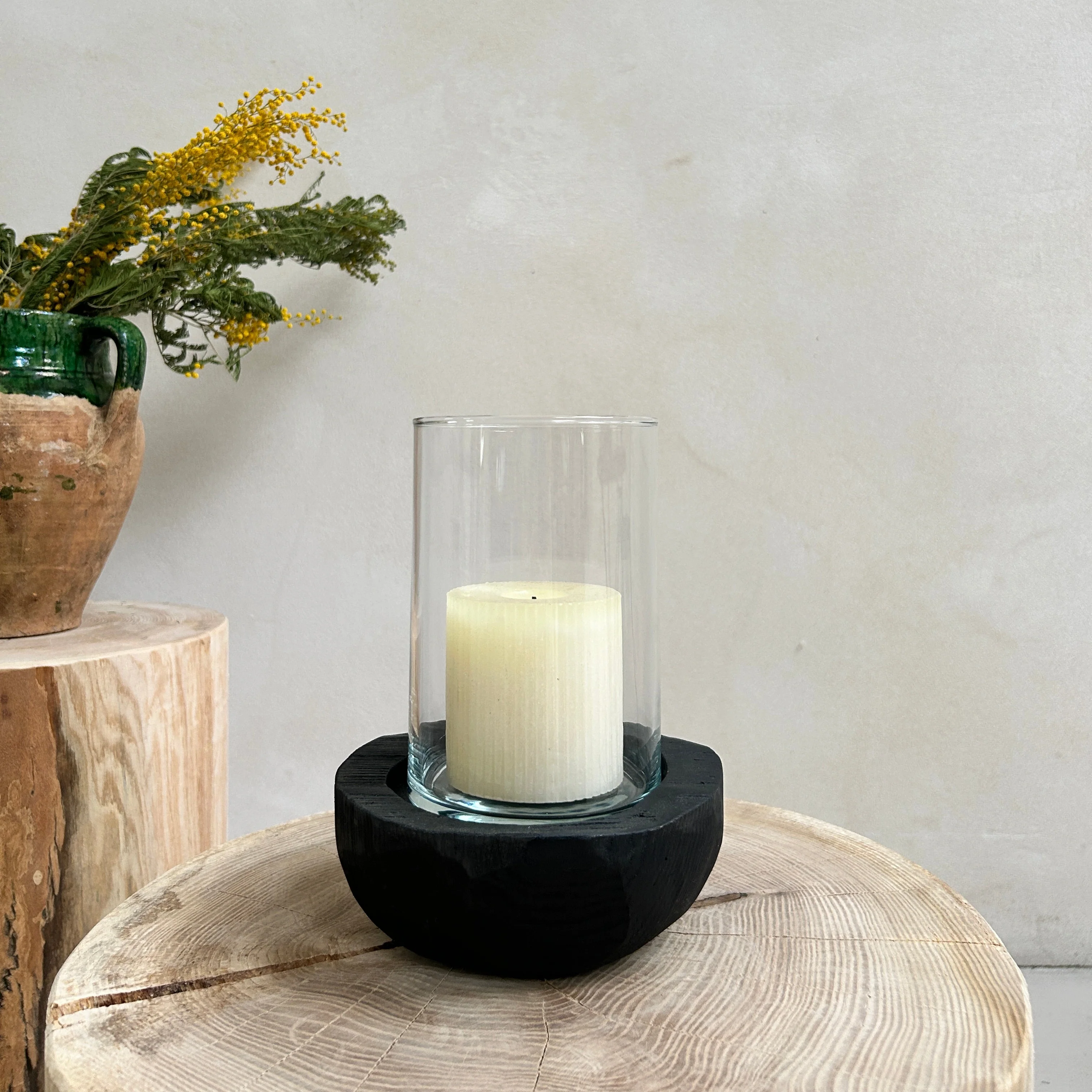 Small hurrican yakisugi wooden lantern