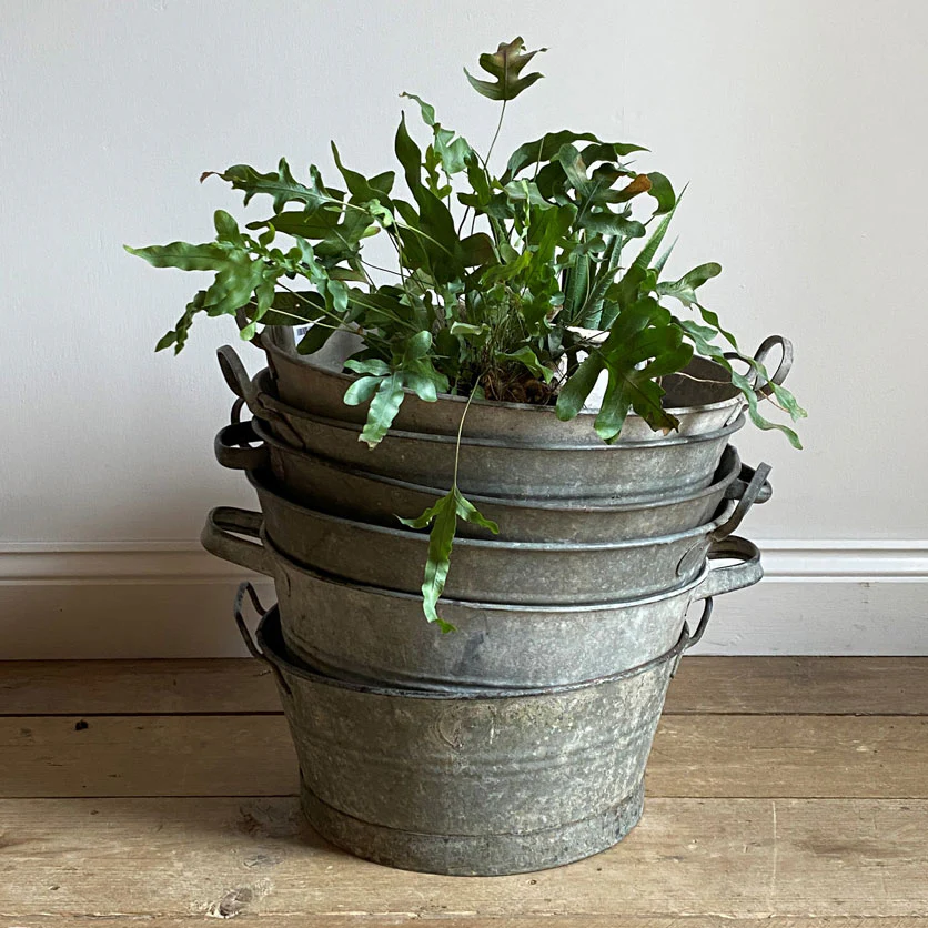 Small Round vintage galvanised planter - Image 3