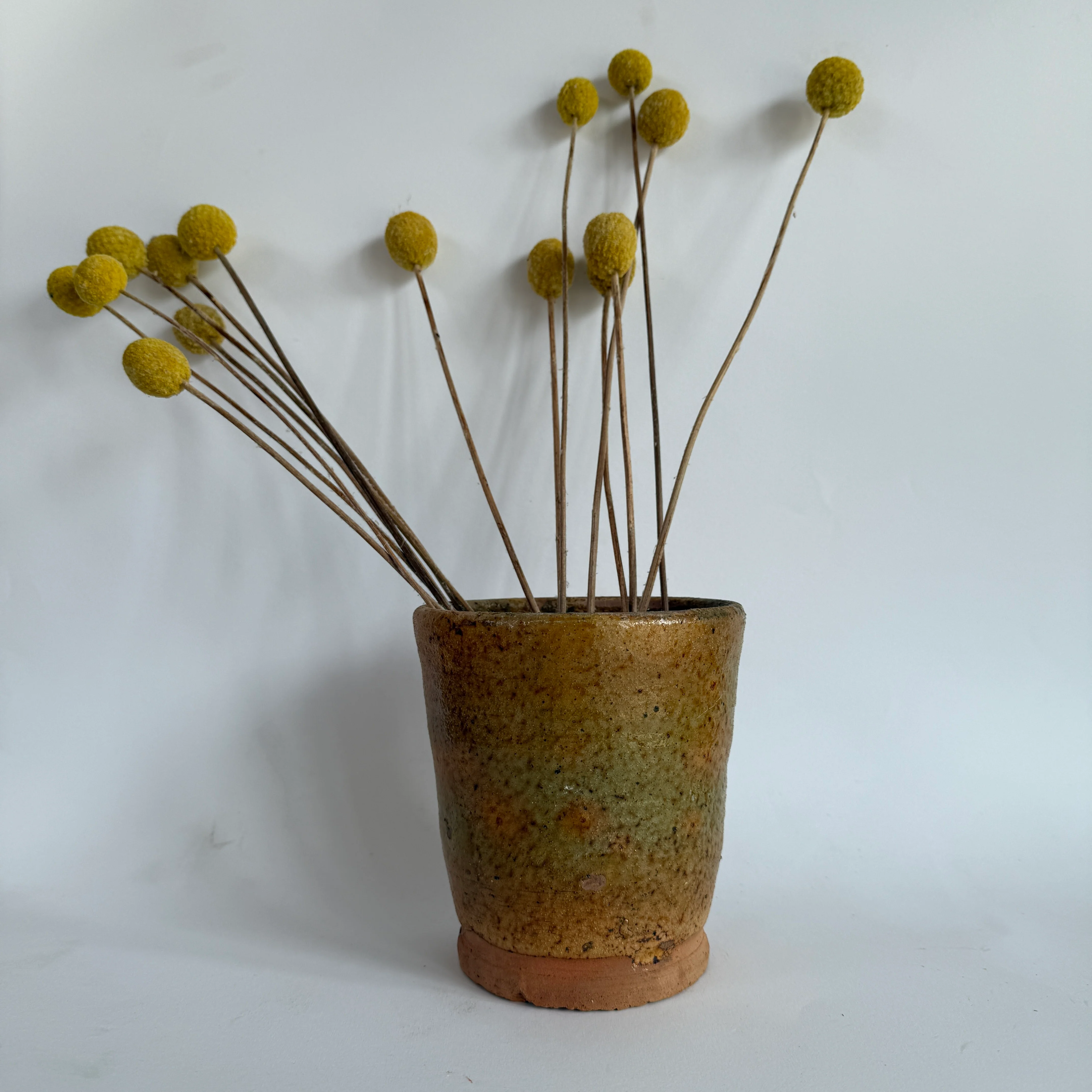 Stoneware ochre hand made plant pot tall