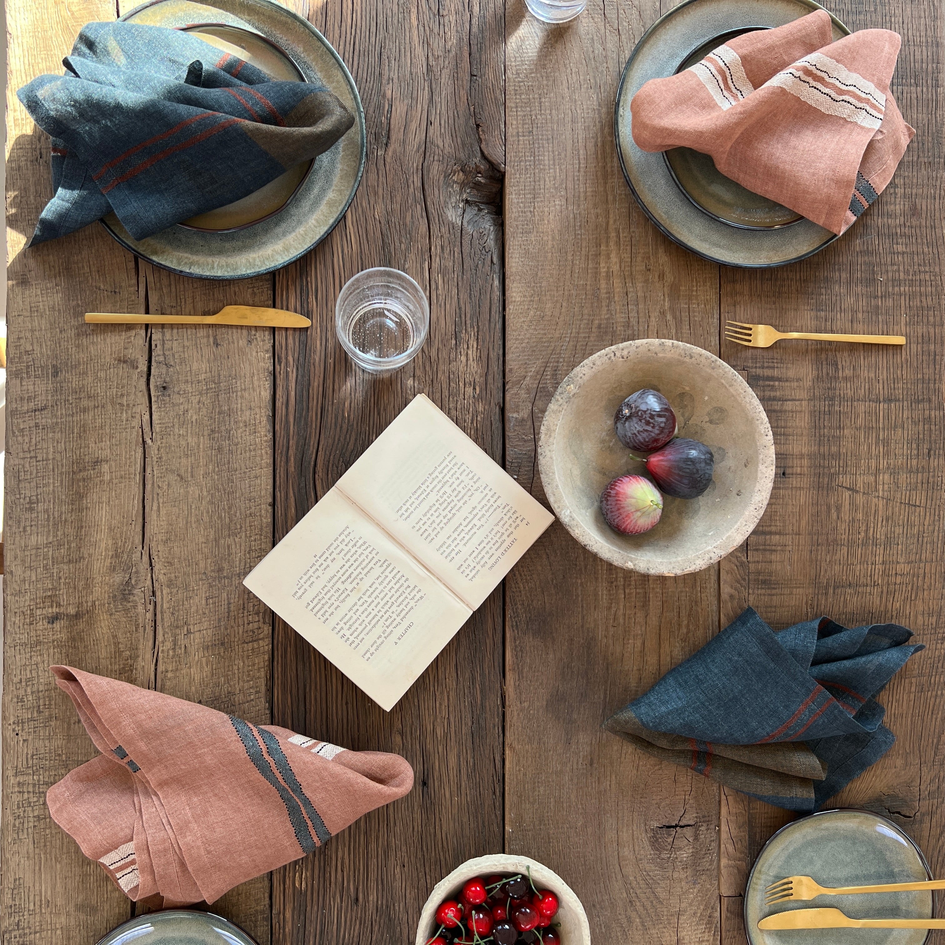 Striped linen napkin Blush & Indigo - Image 4