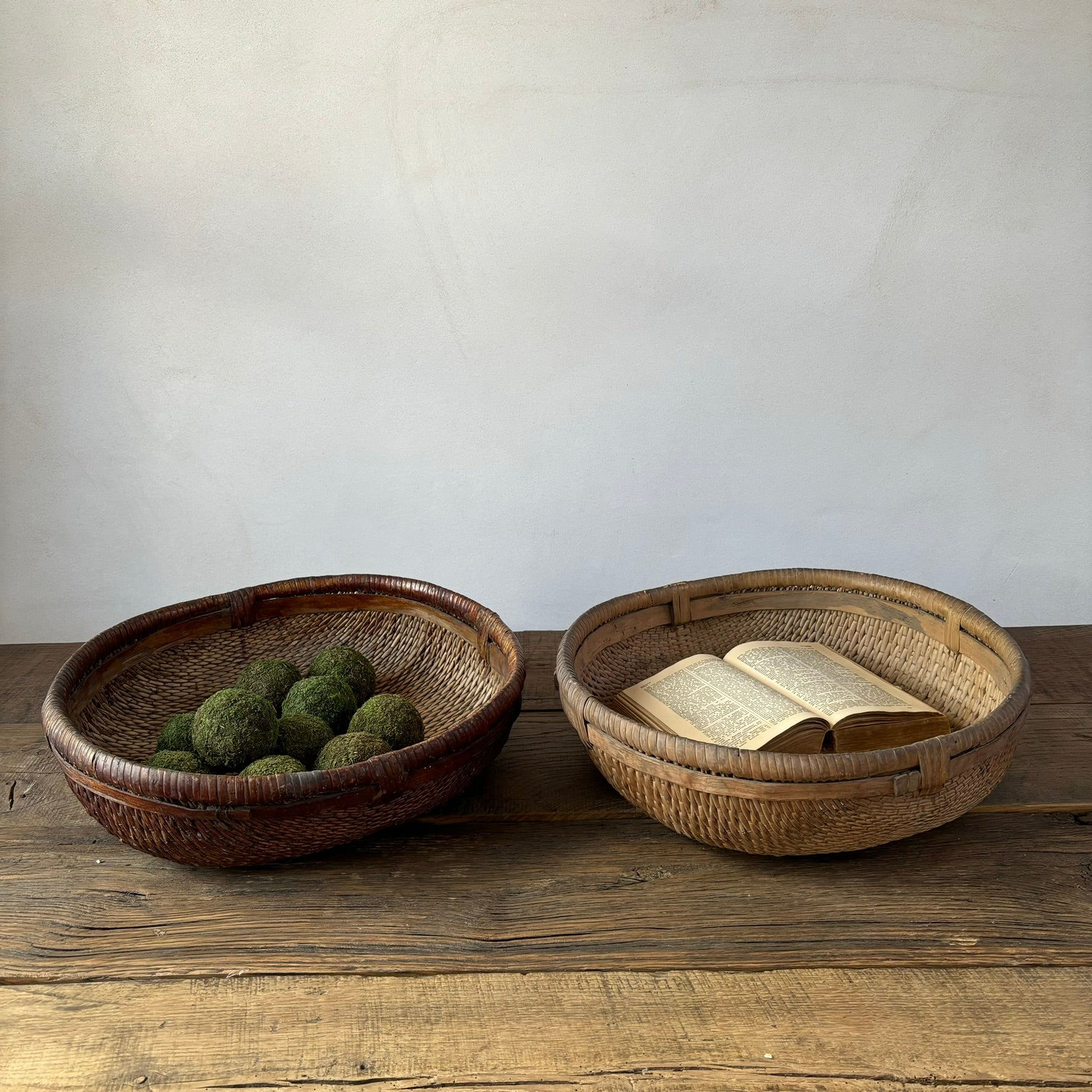 Vintage Flat Woven Rice Basket - Image 4