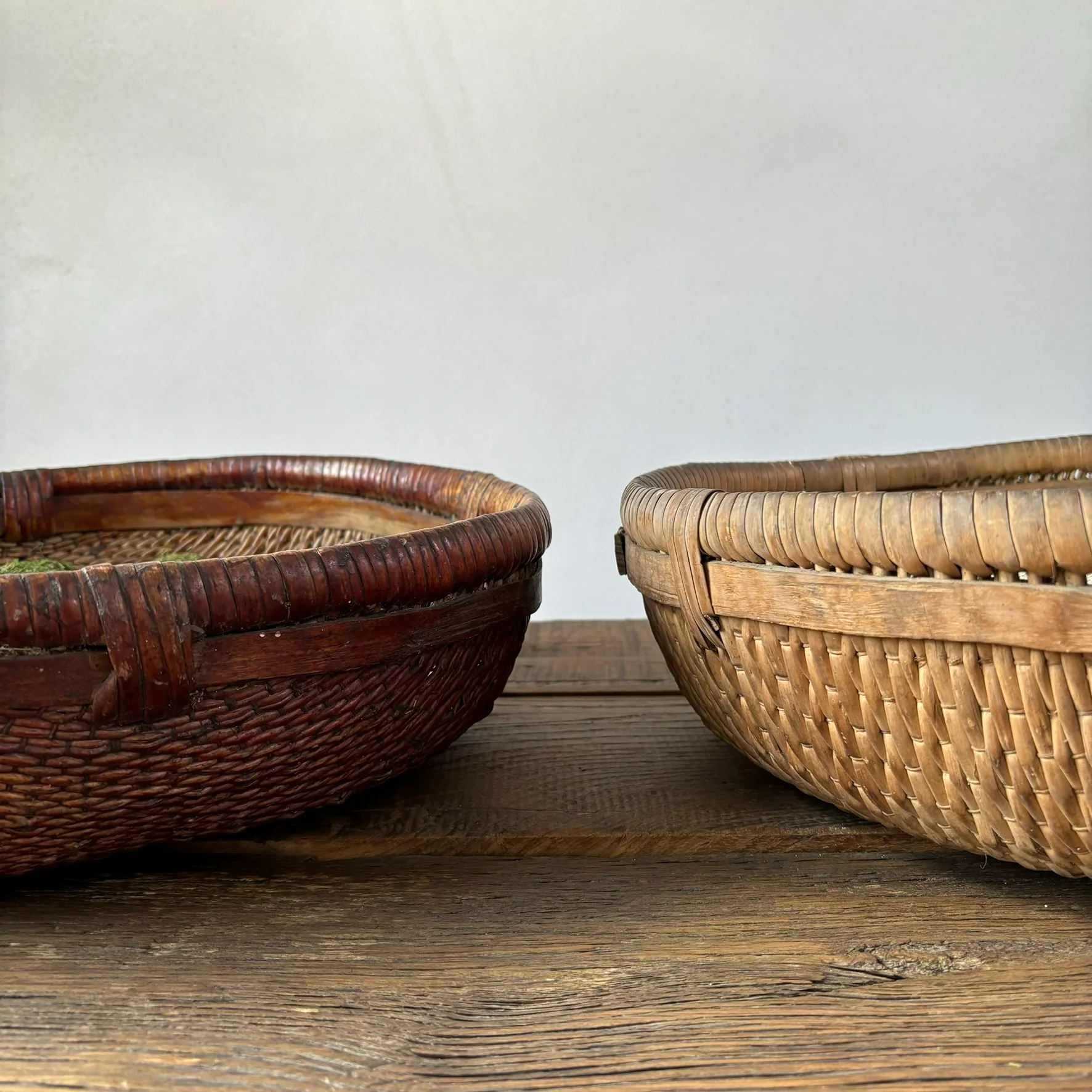 Vintage Flat Woven Rice Basket - Image 5