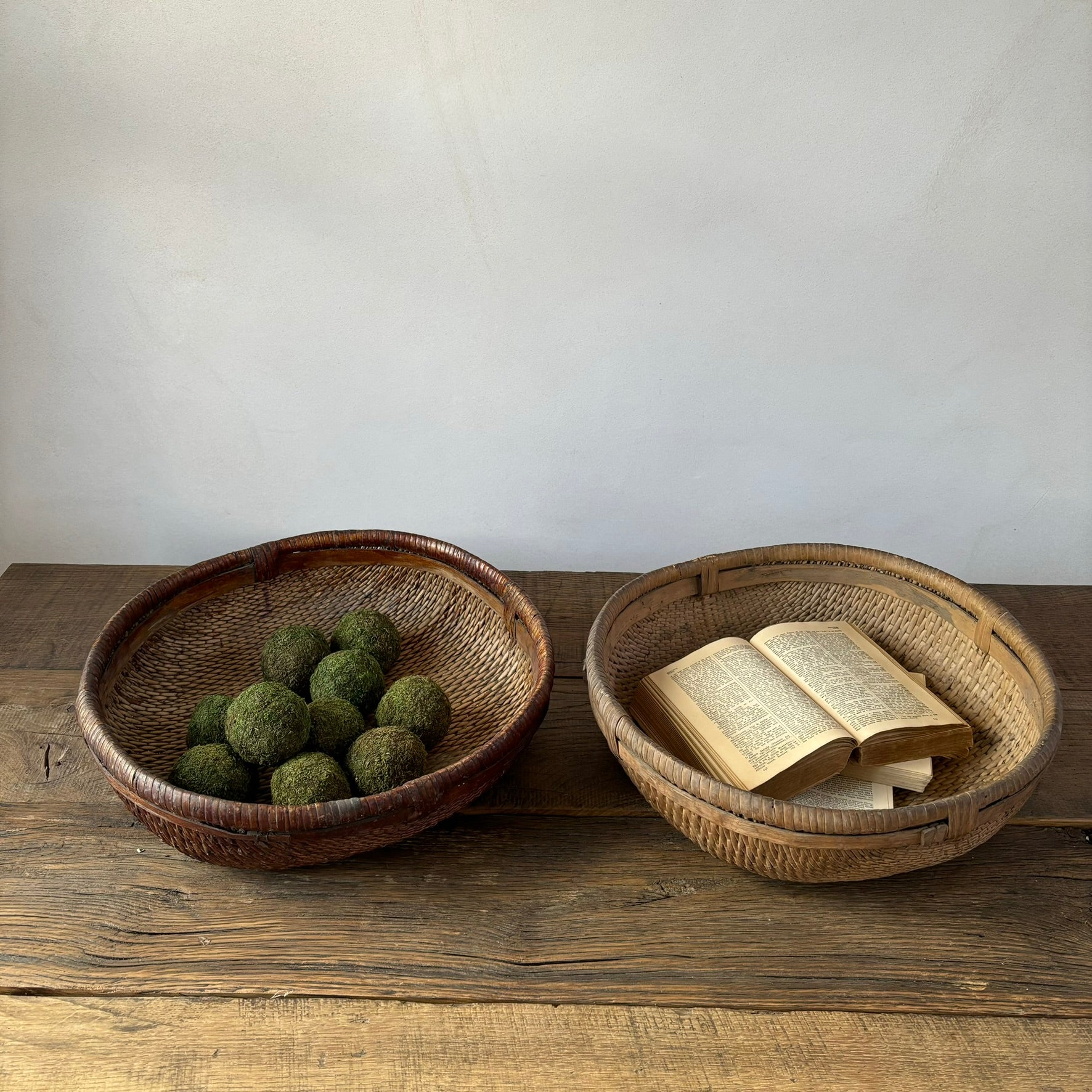 Vintage Flat Woven Rice Basket - Image 6