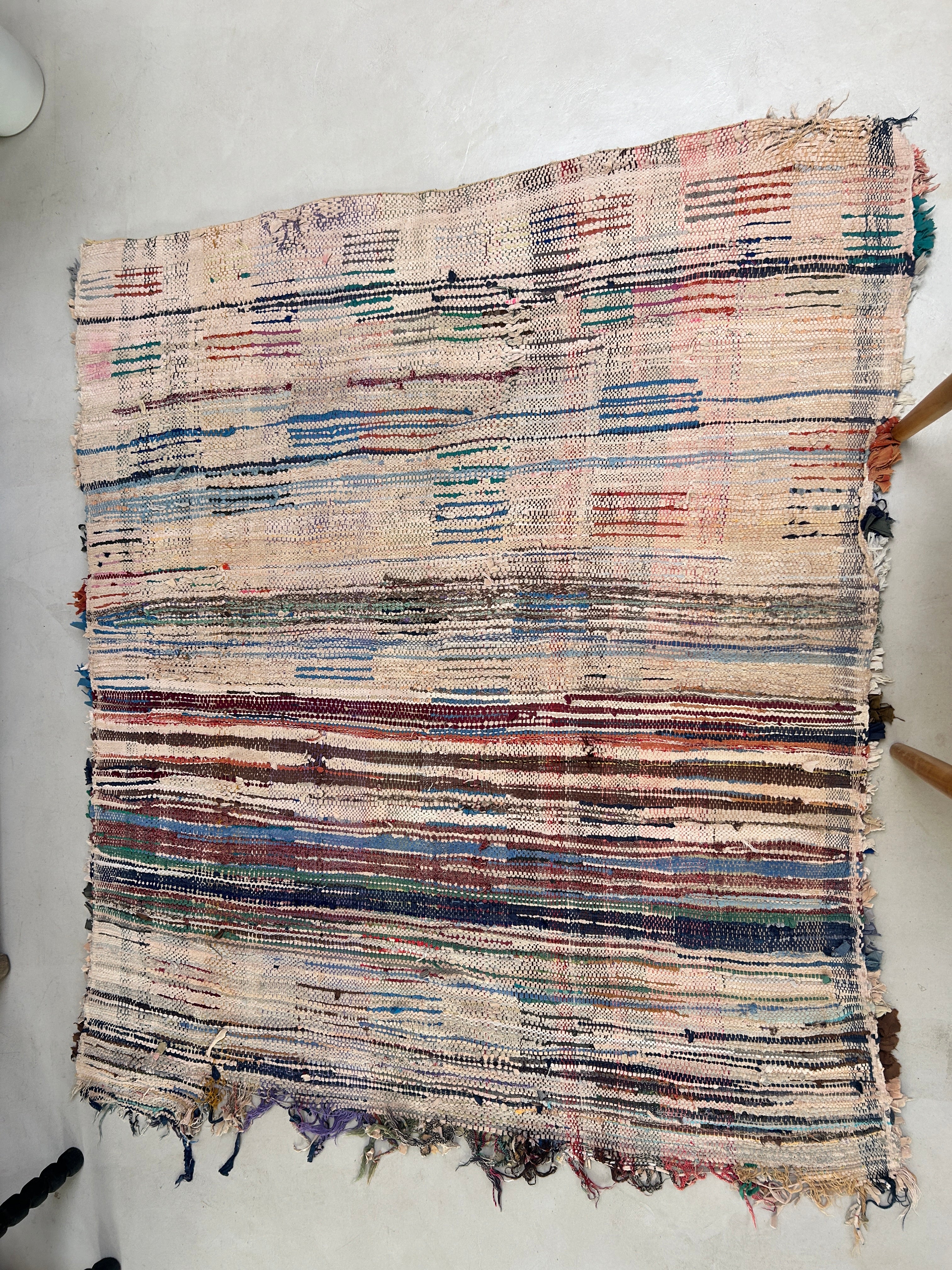 Vintage Moroccan Handmade Tuffed Rag Rug | 232 X 115 - Image 4