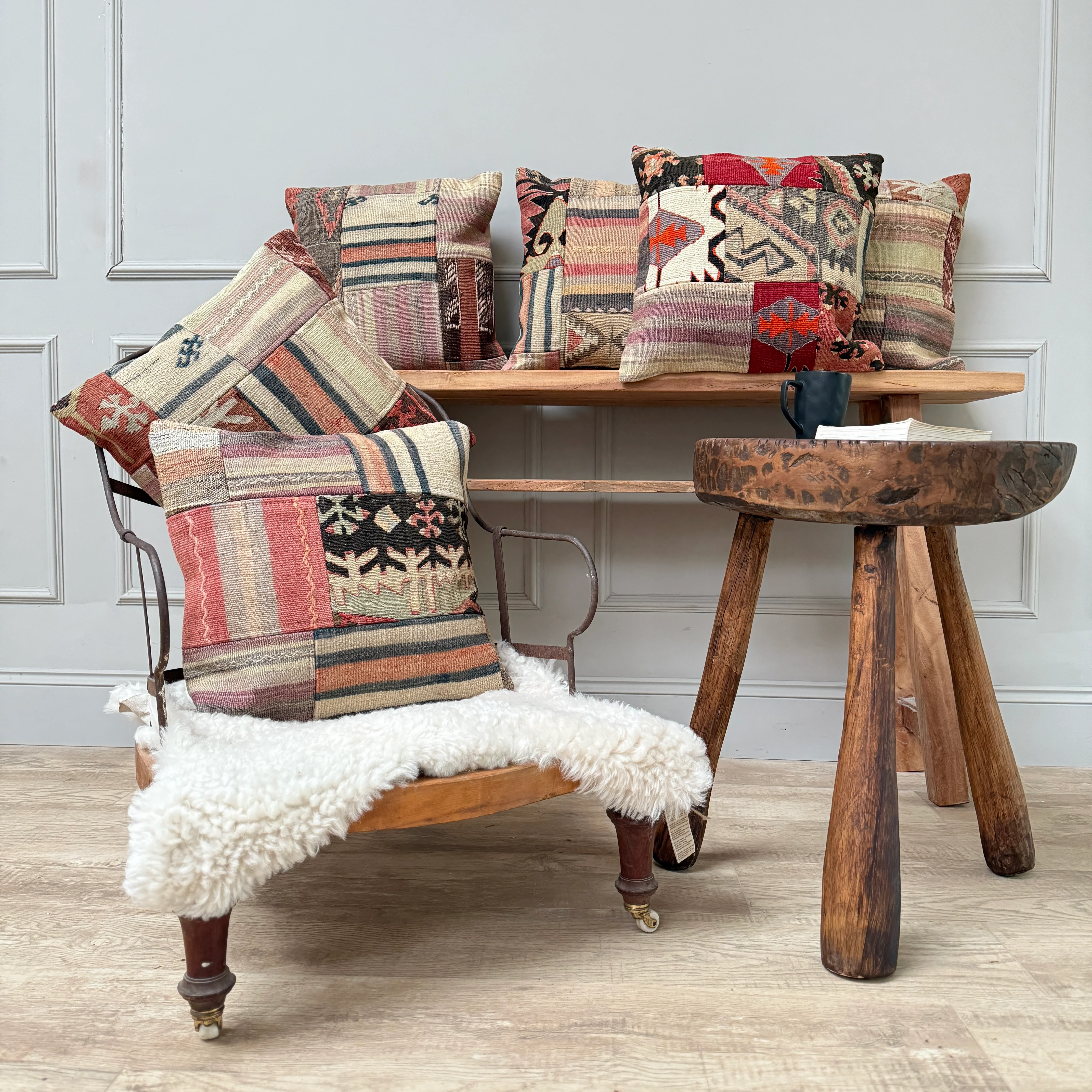 Vintage kilim patchwork cushion 50x50cm | Meryam - Image 2