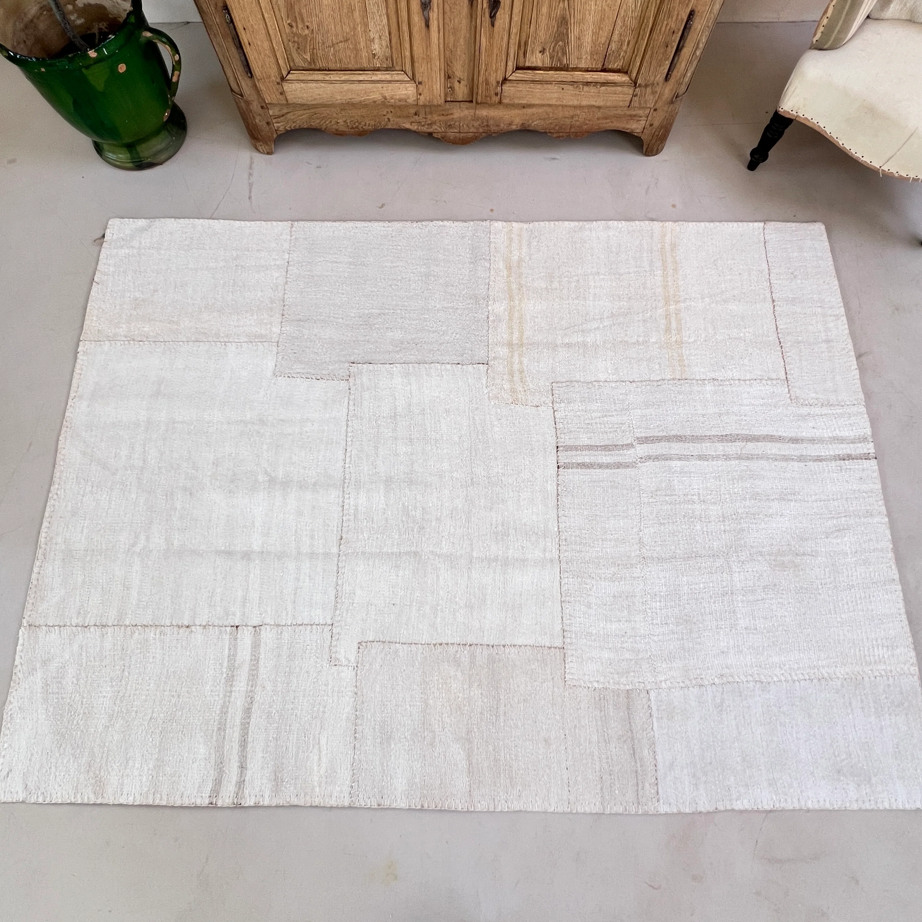 Vintage linen patchwork area rug No:4, 157cm x 216cm - Image 3