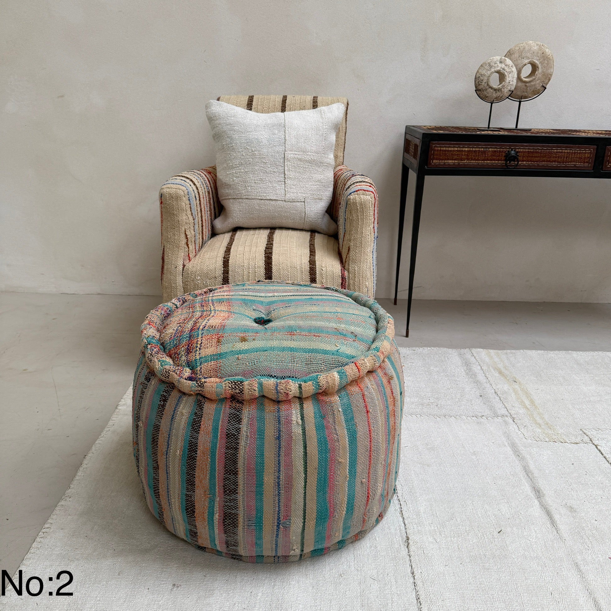 Vintage Moroccan Round Floor Pouf | Large - Image 10