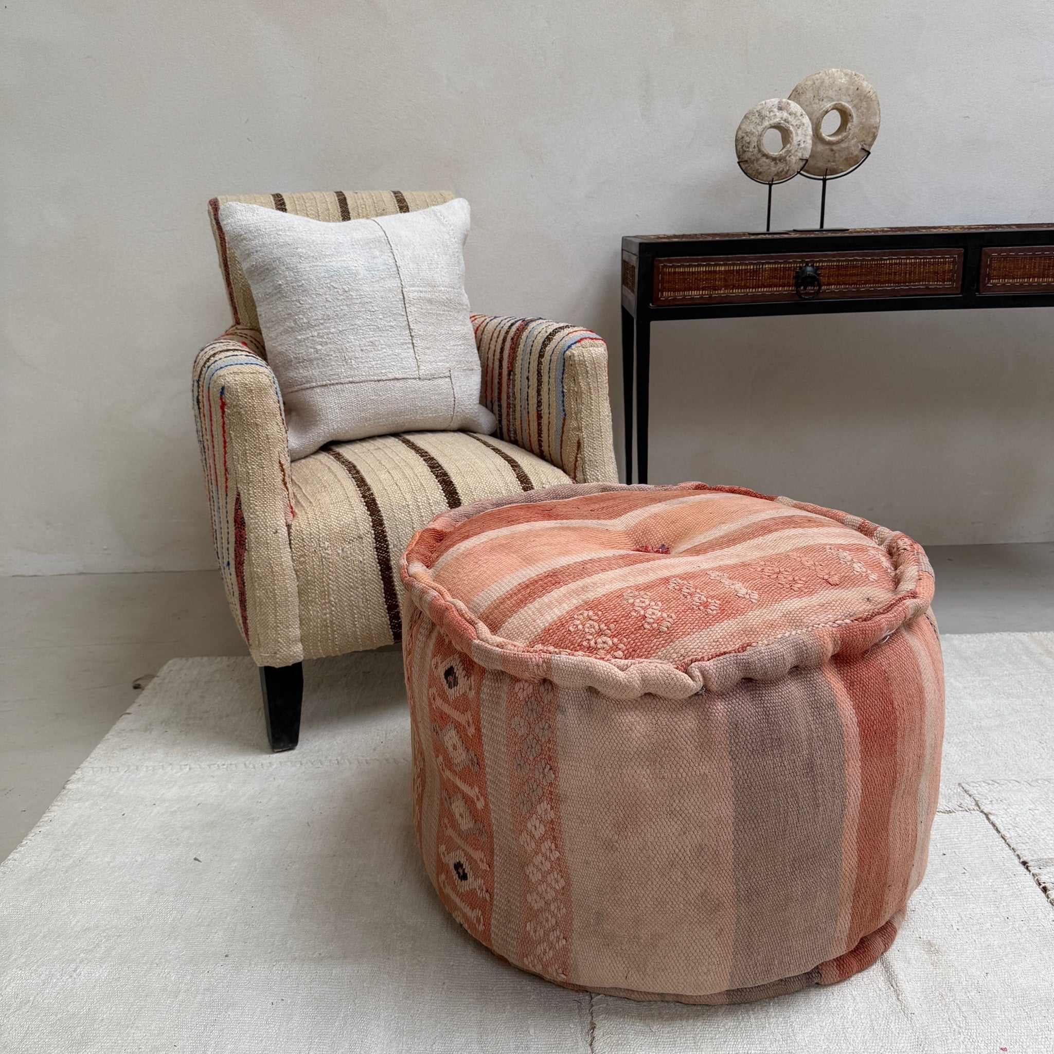 Vintage Moroccan Round Floor Pouf | Large - Image 11