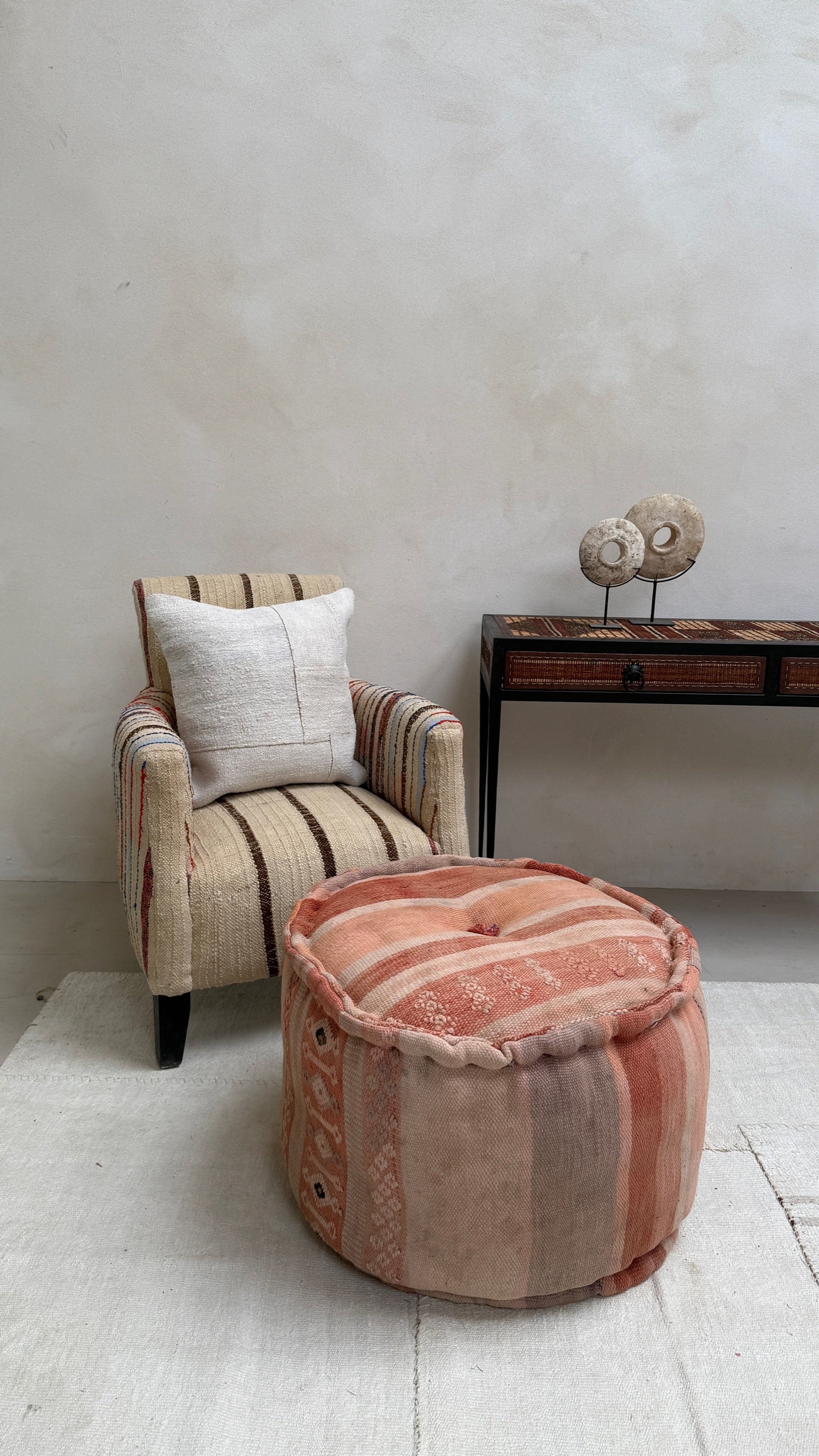 Vintage Moroccan Round Floor Pouf | Large - Image 12