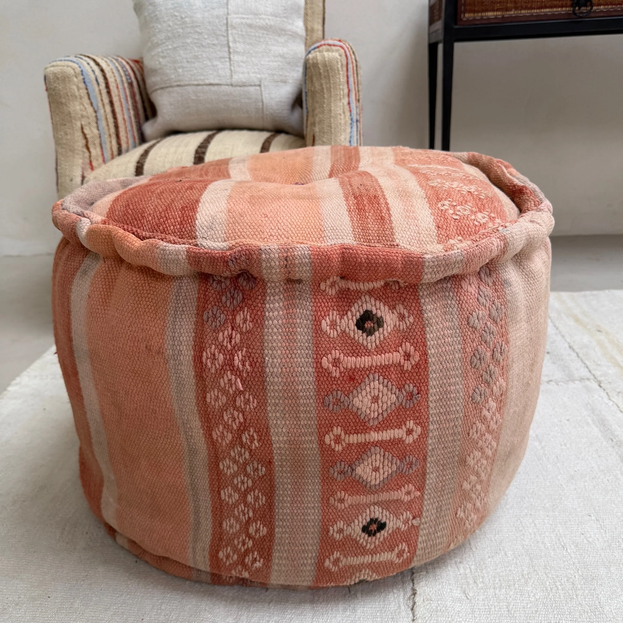 Vintage Moroccan Round Floor Pouf | Large - Image 14
