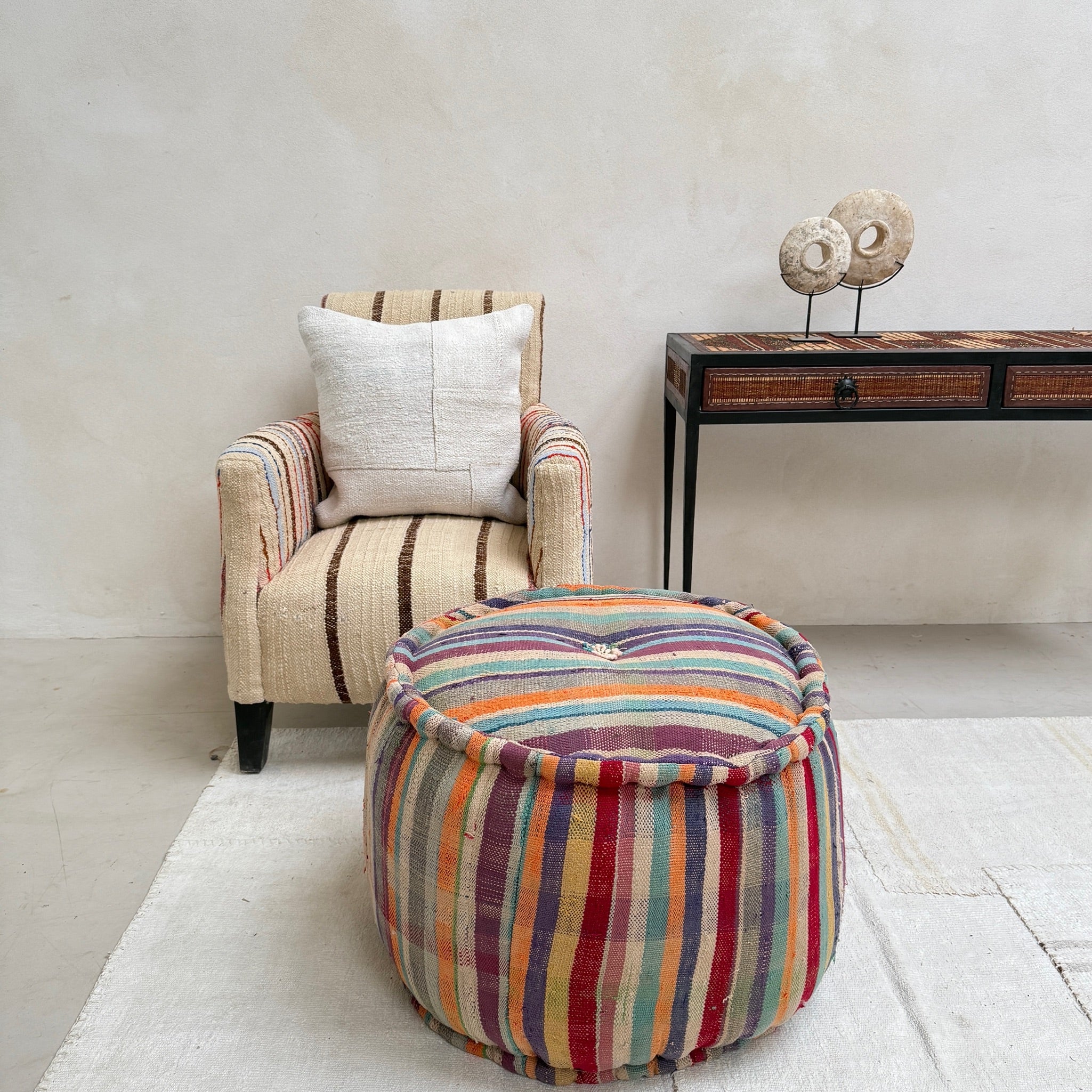 Vintage Moroccan Round Floor Pouf | Large - Image 16