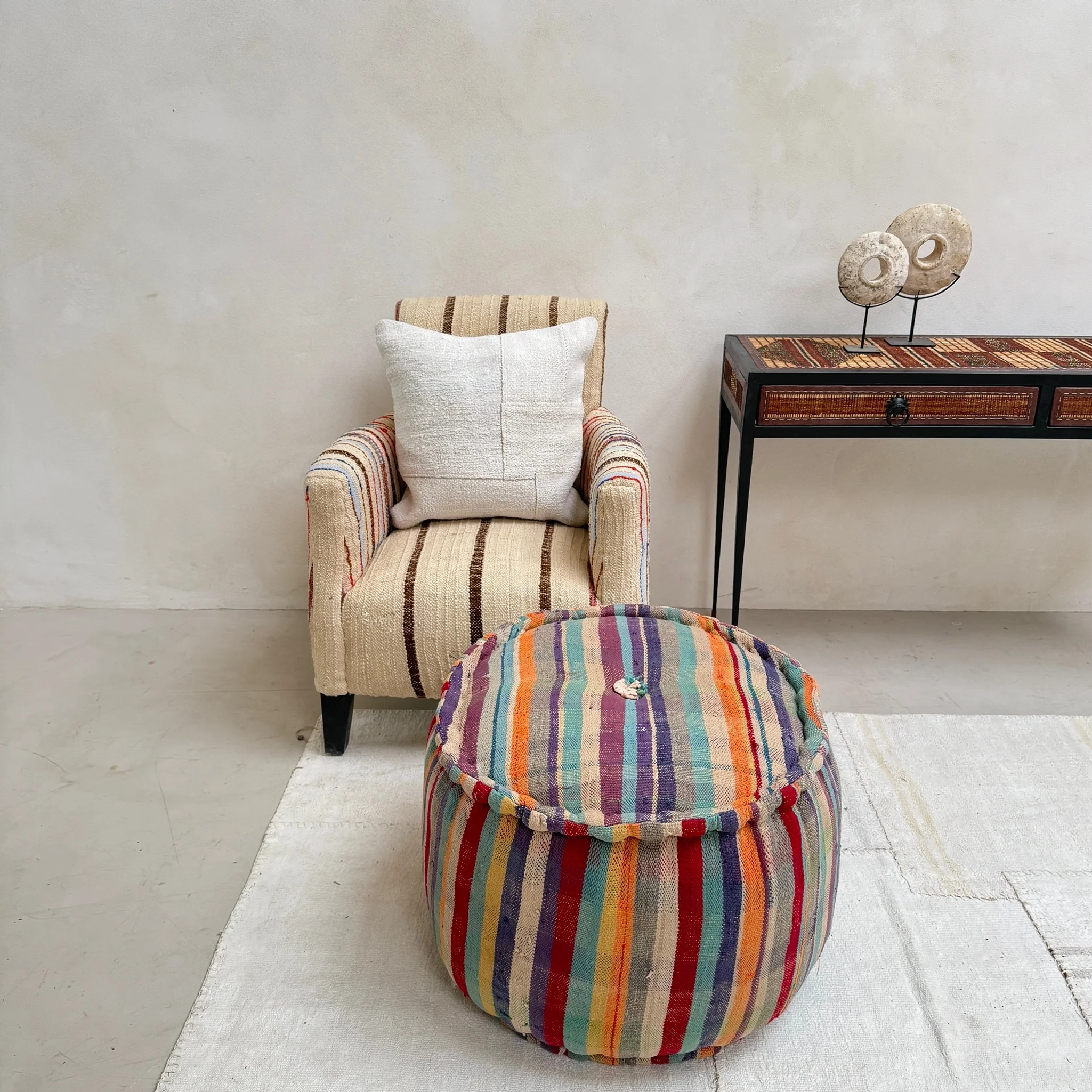 Vintage Moroccan Round Floor Pouf | Large - Image 17