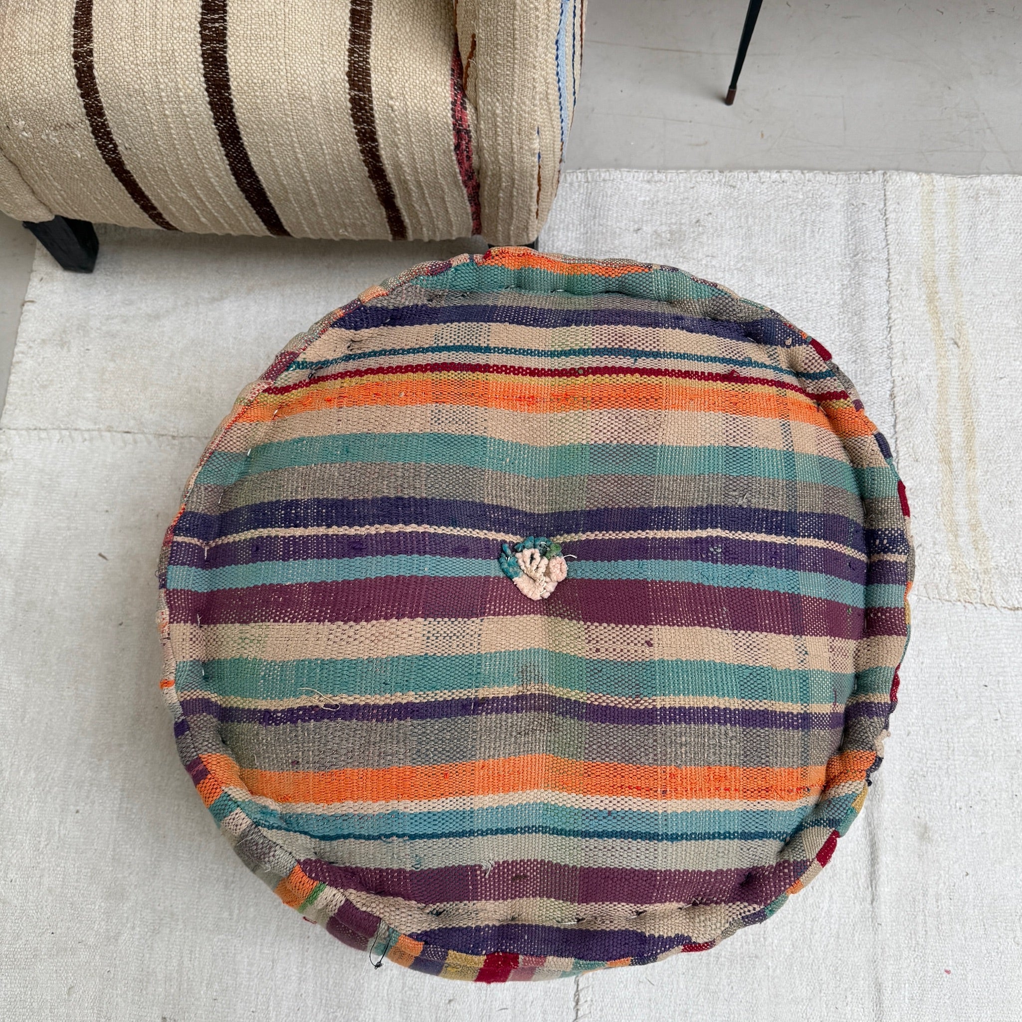 Vintage Moroccan Round Floor Pouf | Large - Image 18