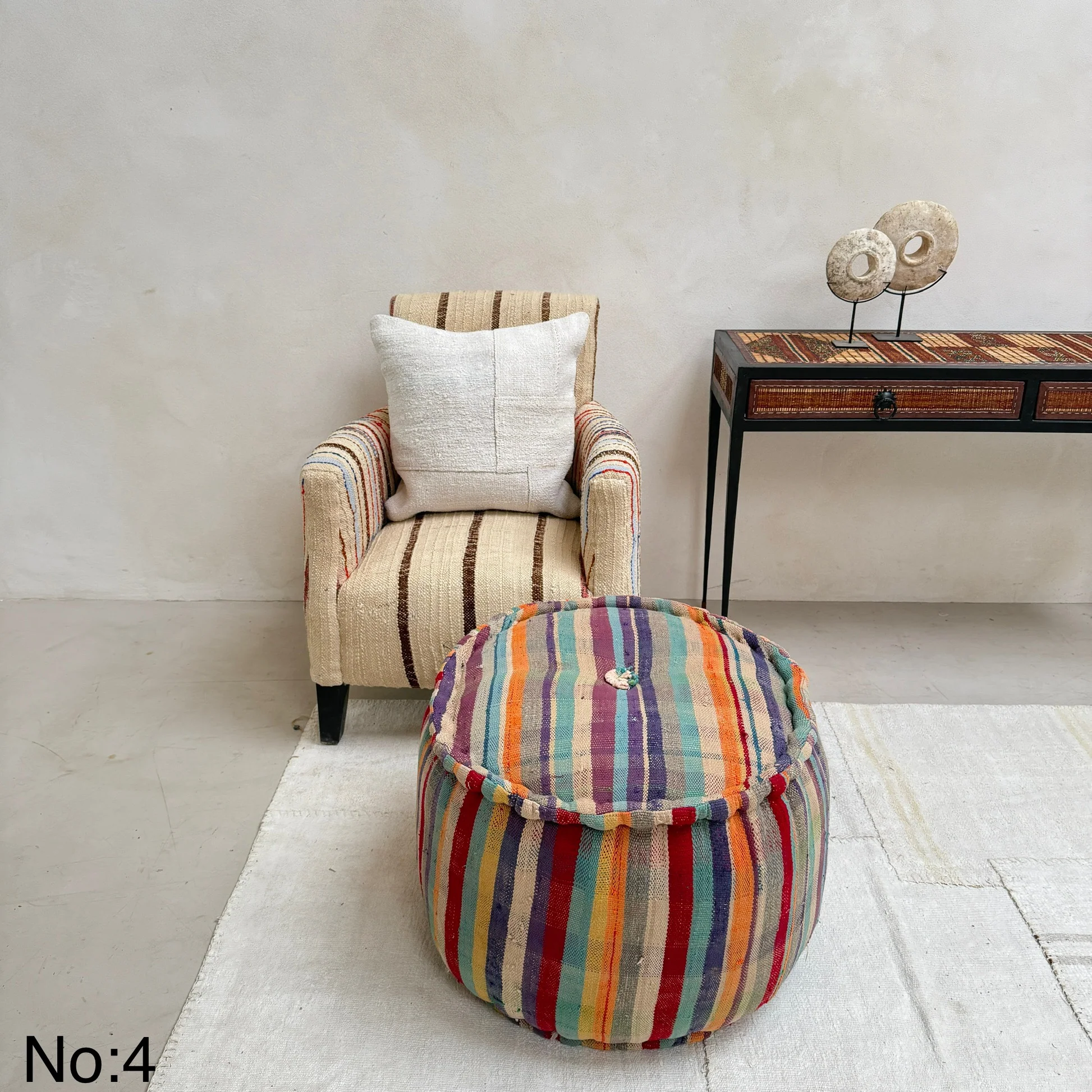 Vintage Moroccan Round Floor Pouf | Large - Image 19