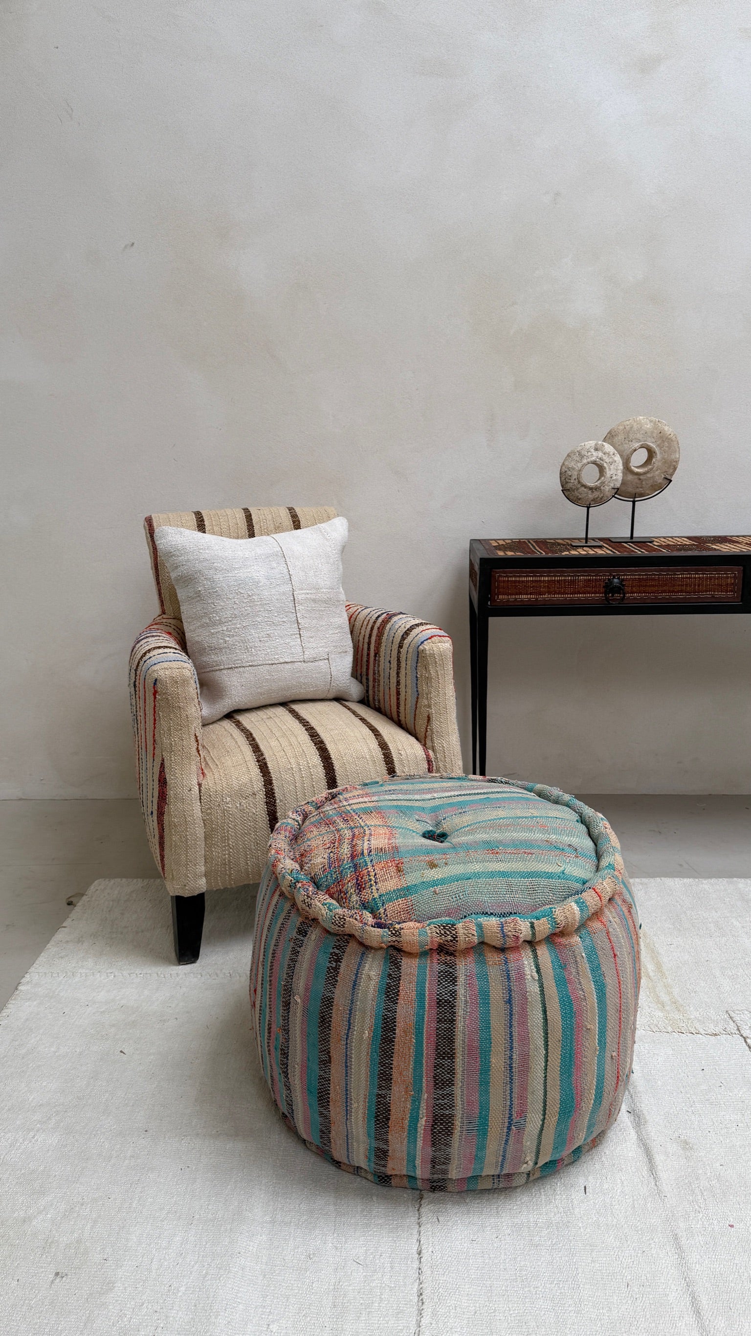 Vintage Moroccan Round Floor Pouf | Large - Image 6