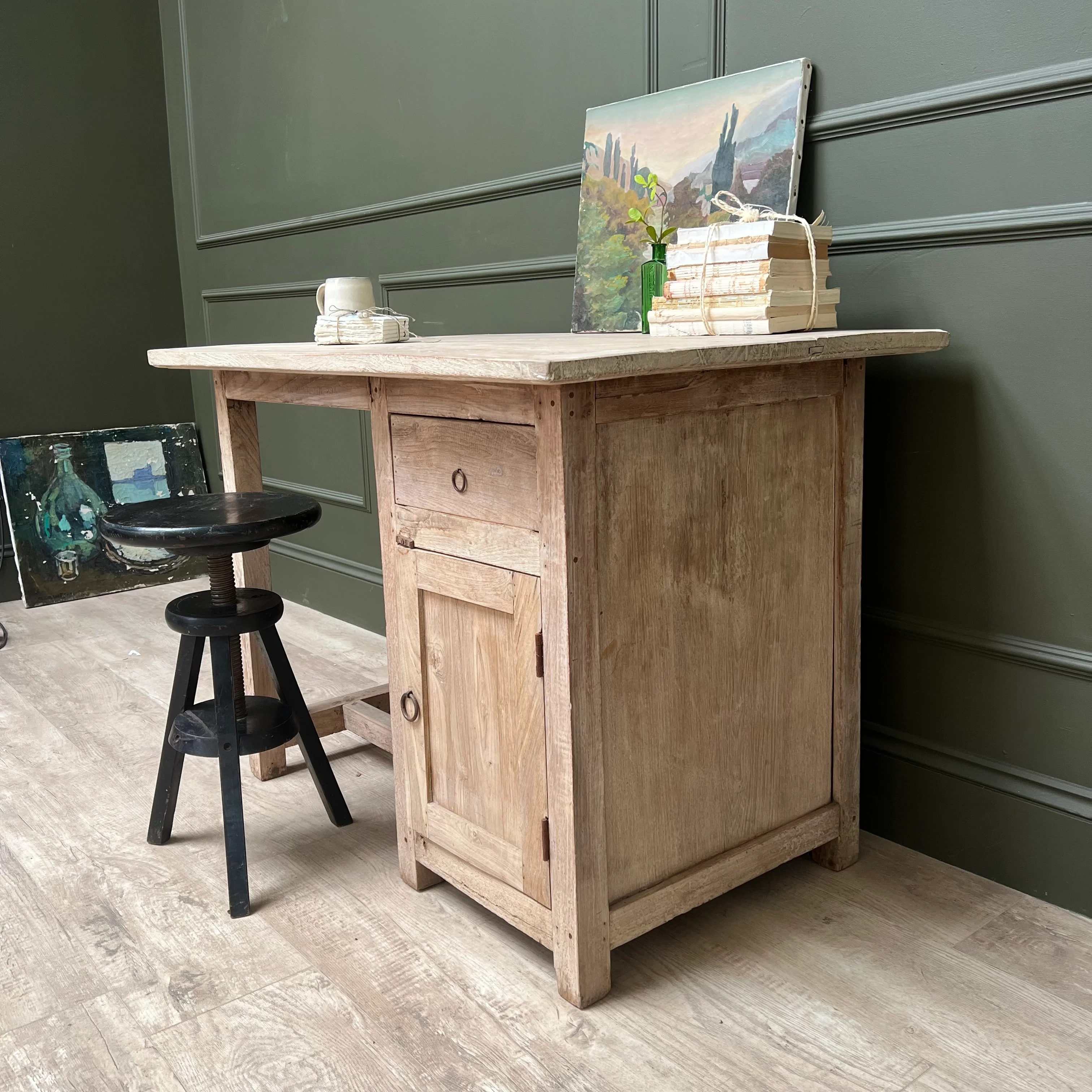 Vintage Pale Wood Desk | Elise - Image 5