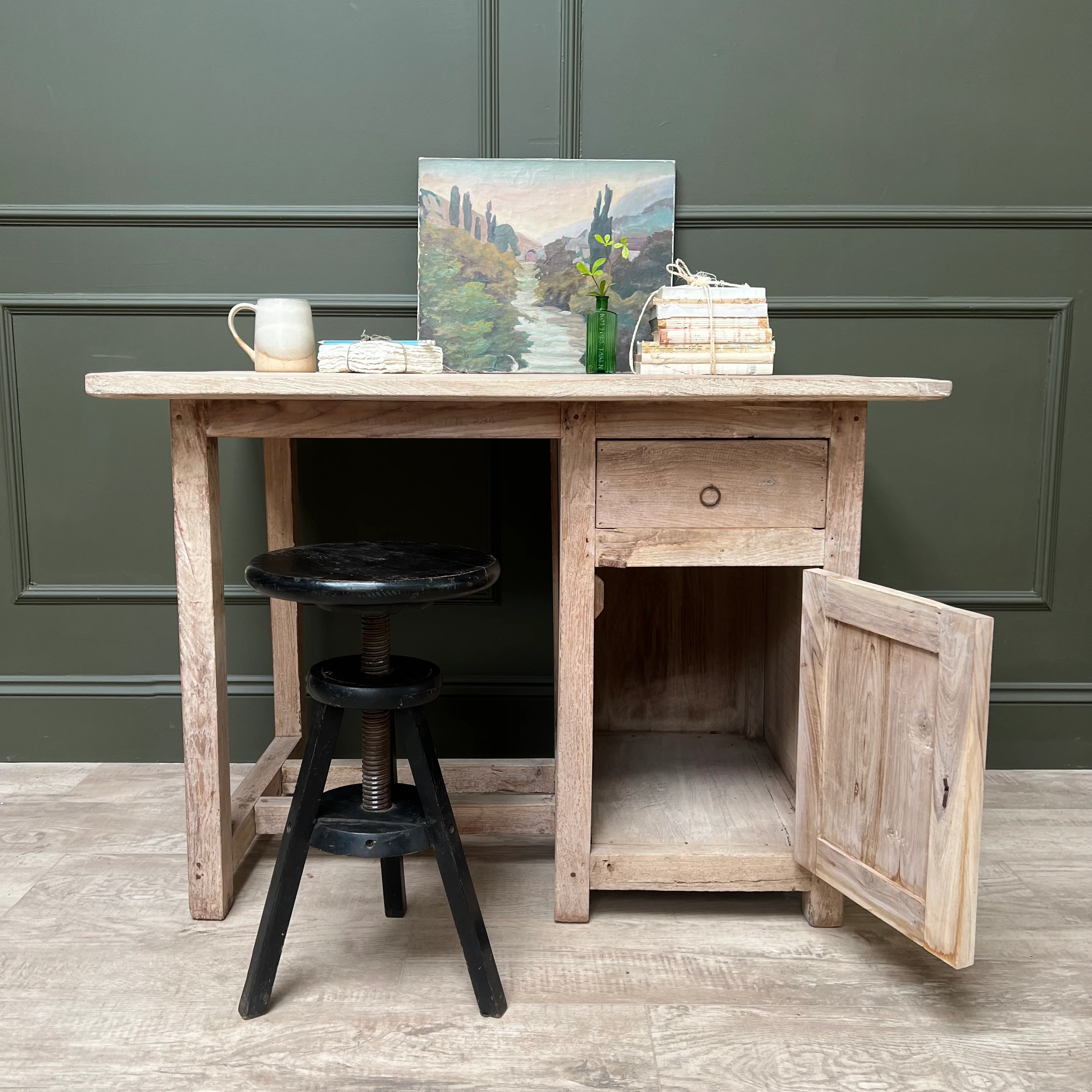 Vintage Pale Wood Desk | Elise - Image 7