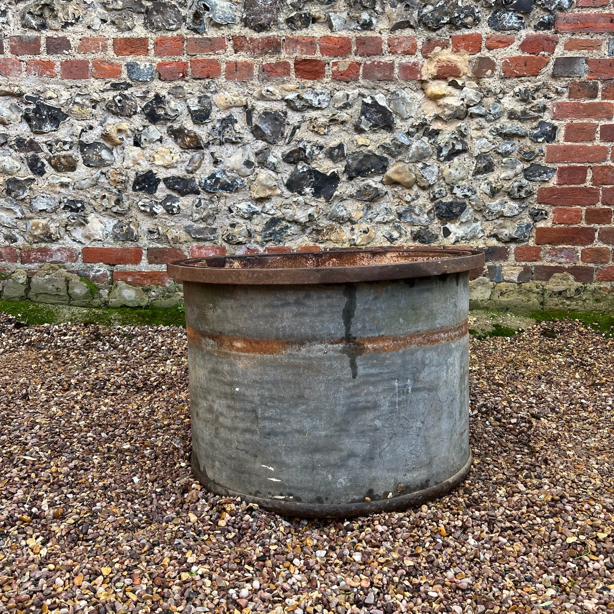 Vintage Round Galvanised Olive Tree Planter - Image 4