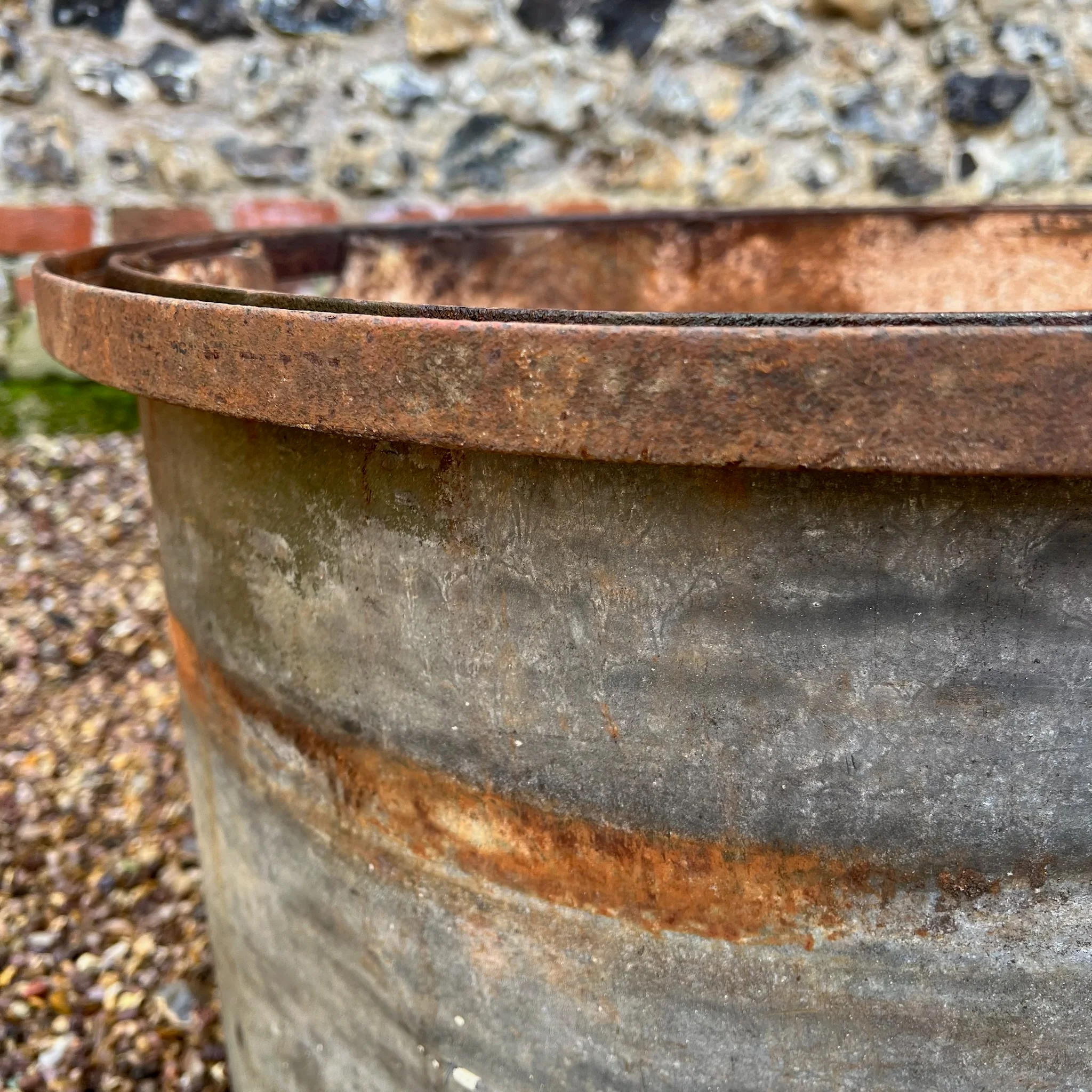 Vintage Round Galvanised Olive Tree Planter - Image 6