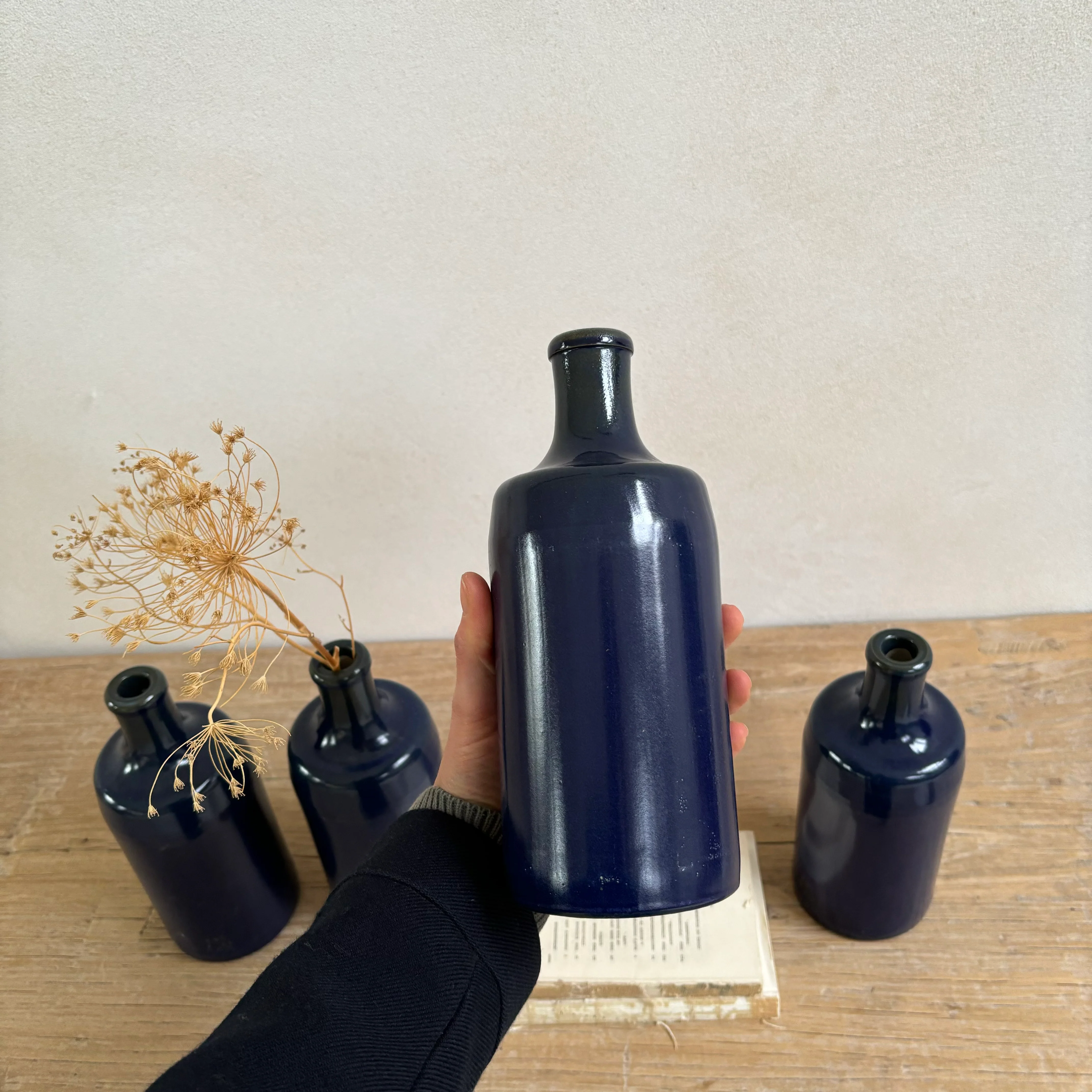 Vintage Stoneware Blue Glaze Bottles - Image 5