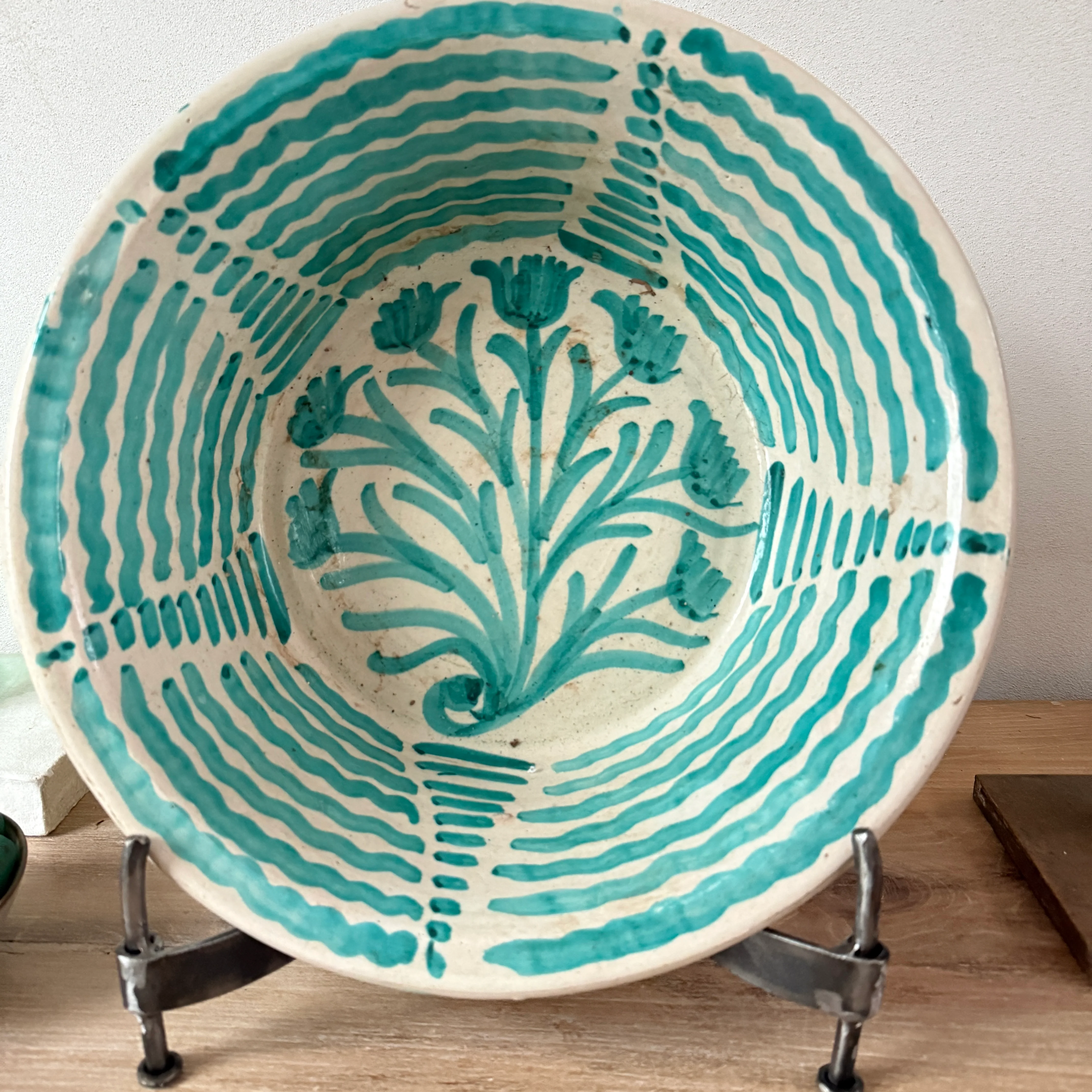Vintage turquiose embelished bowl from Fez - Image 3