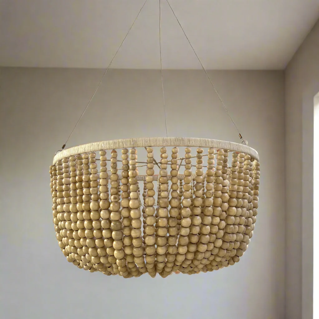 Wooden bead chandelier natural - Image 4
