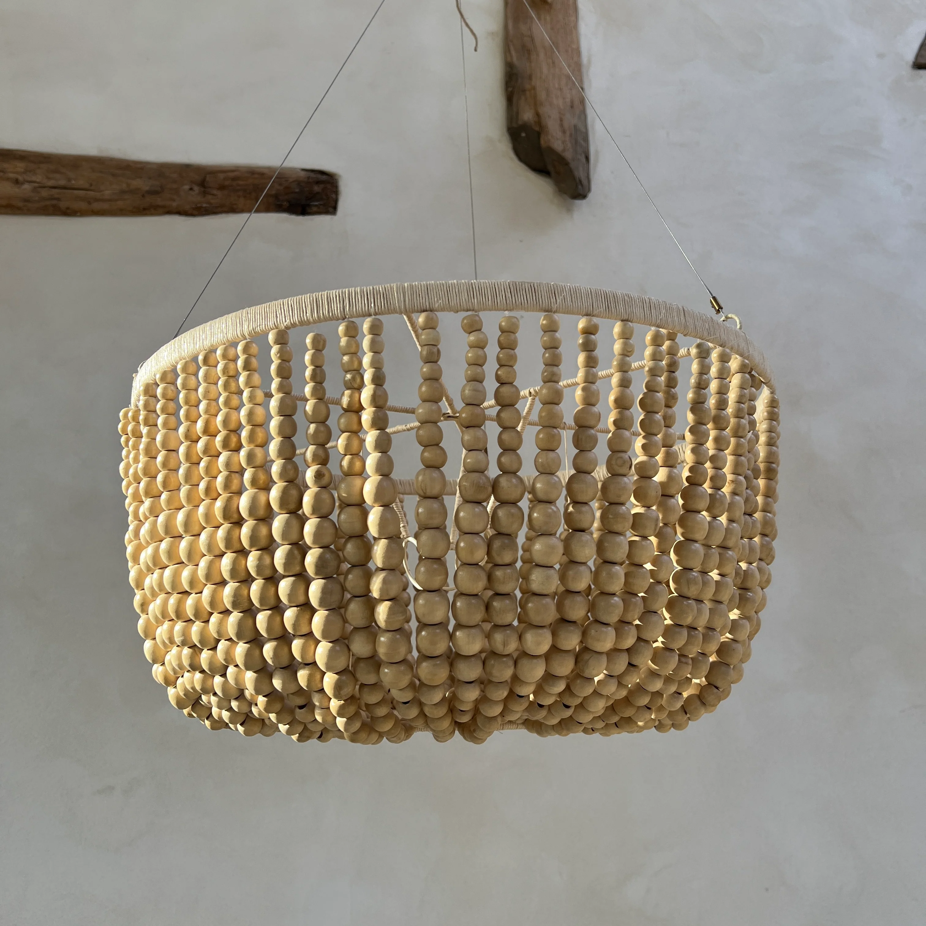Wooden bead chandelier natural - Image 8