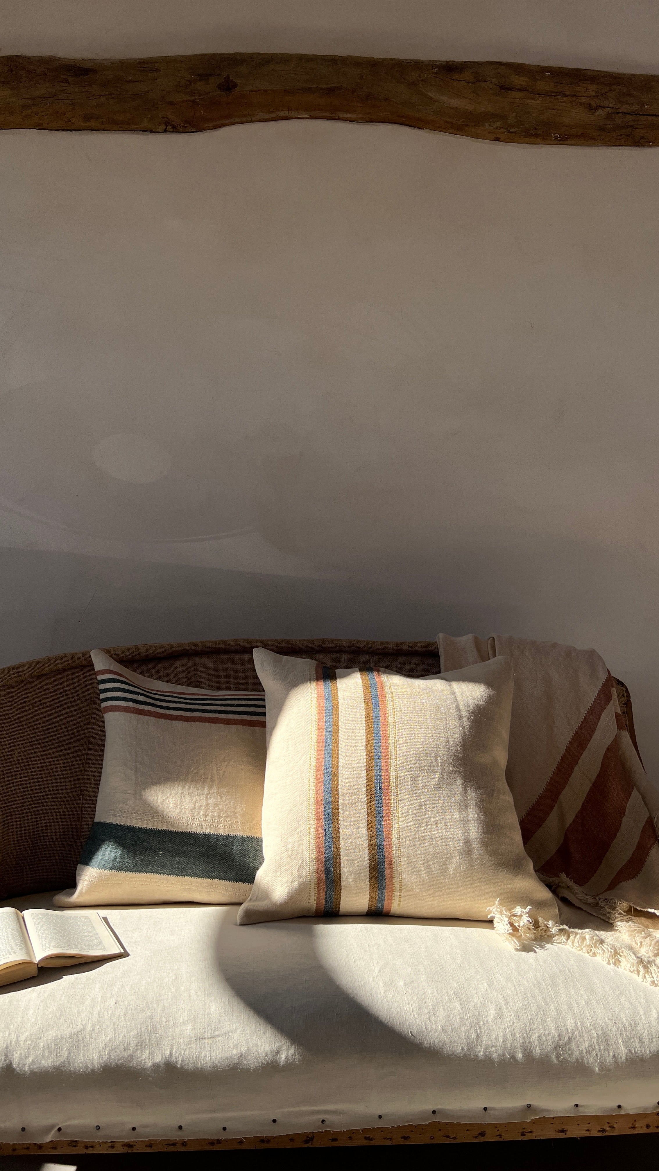 Woven Linen Cushion | Indigo & Warm Stripes - Image 3