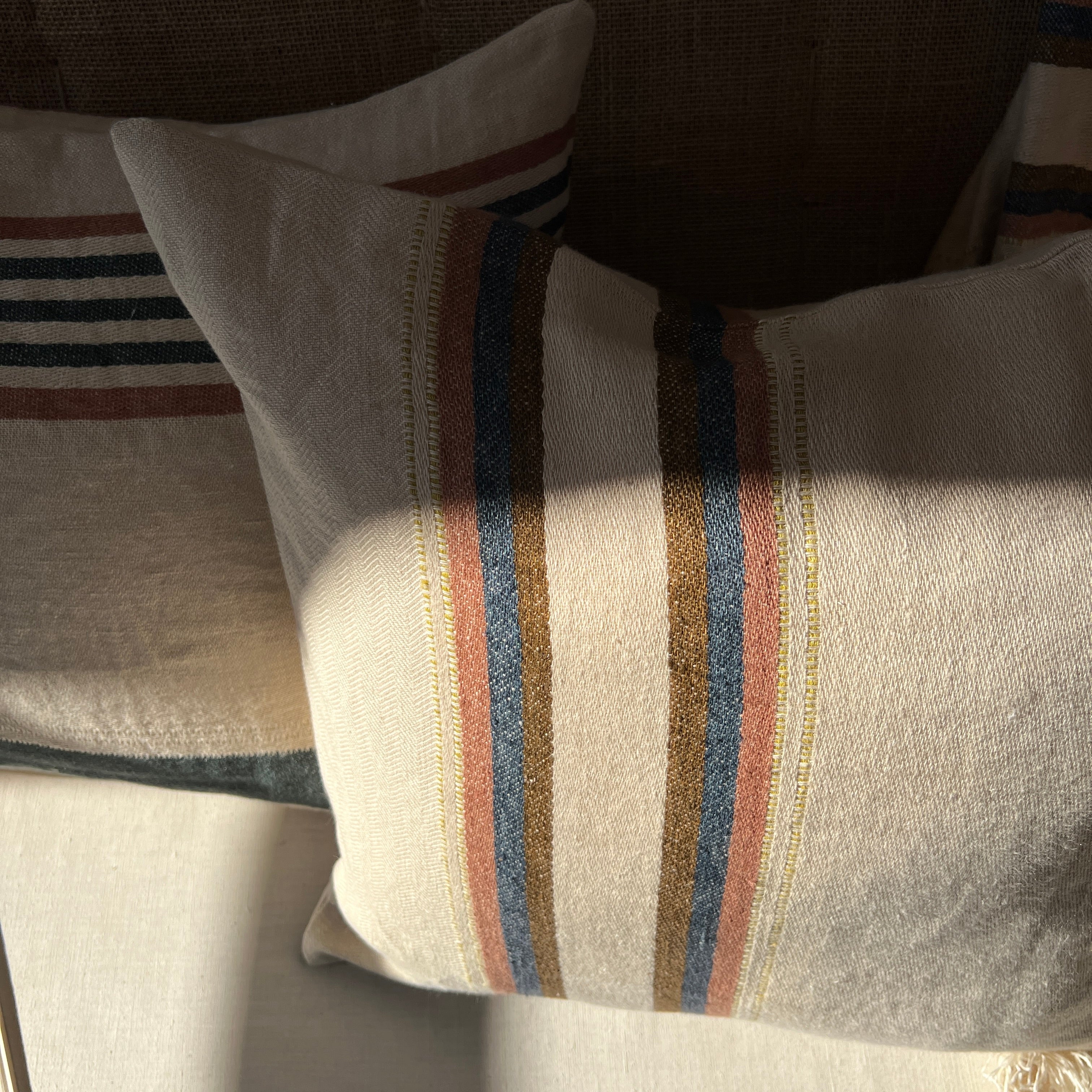 Woven Linen Cushion | Indigo & Warm Stripes - Image 4