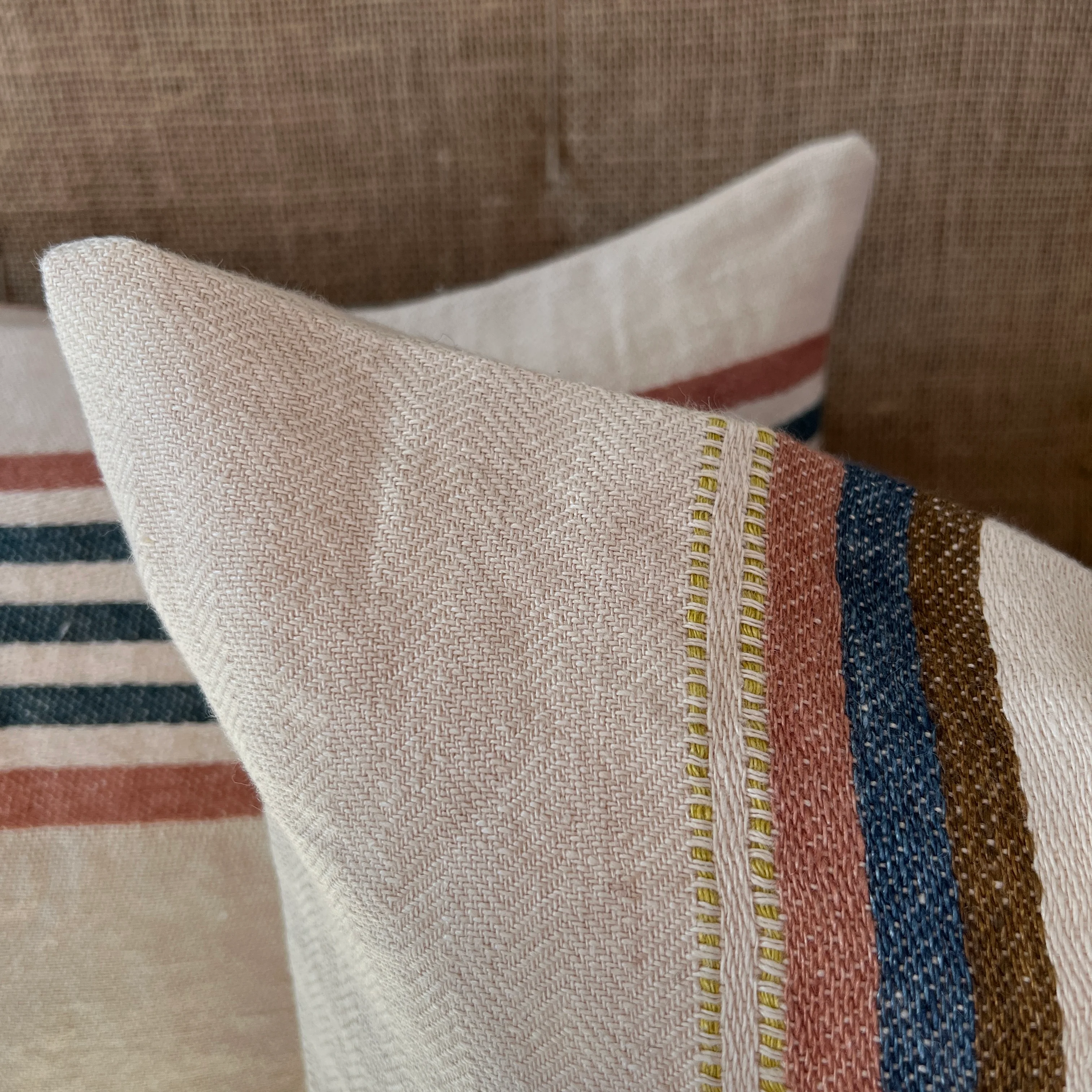 Woven Linen Cushion | Indigo & Warm Stripes - Image 5
