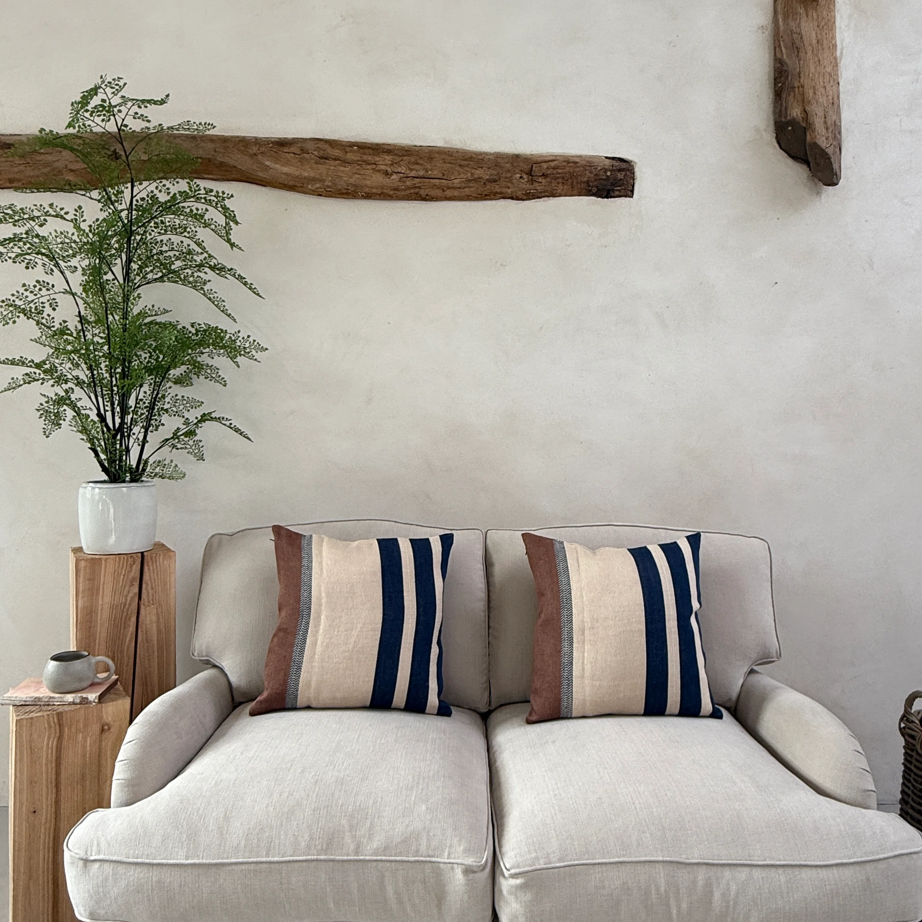 Woven Linen Cushion | Indigo Ochre Stripe - Image 3