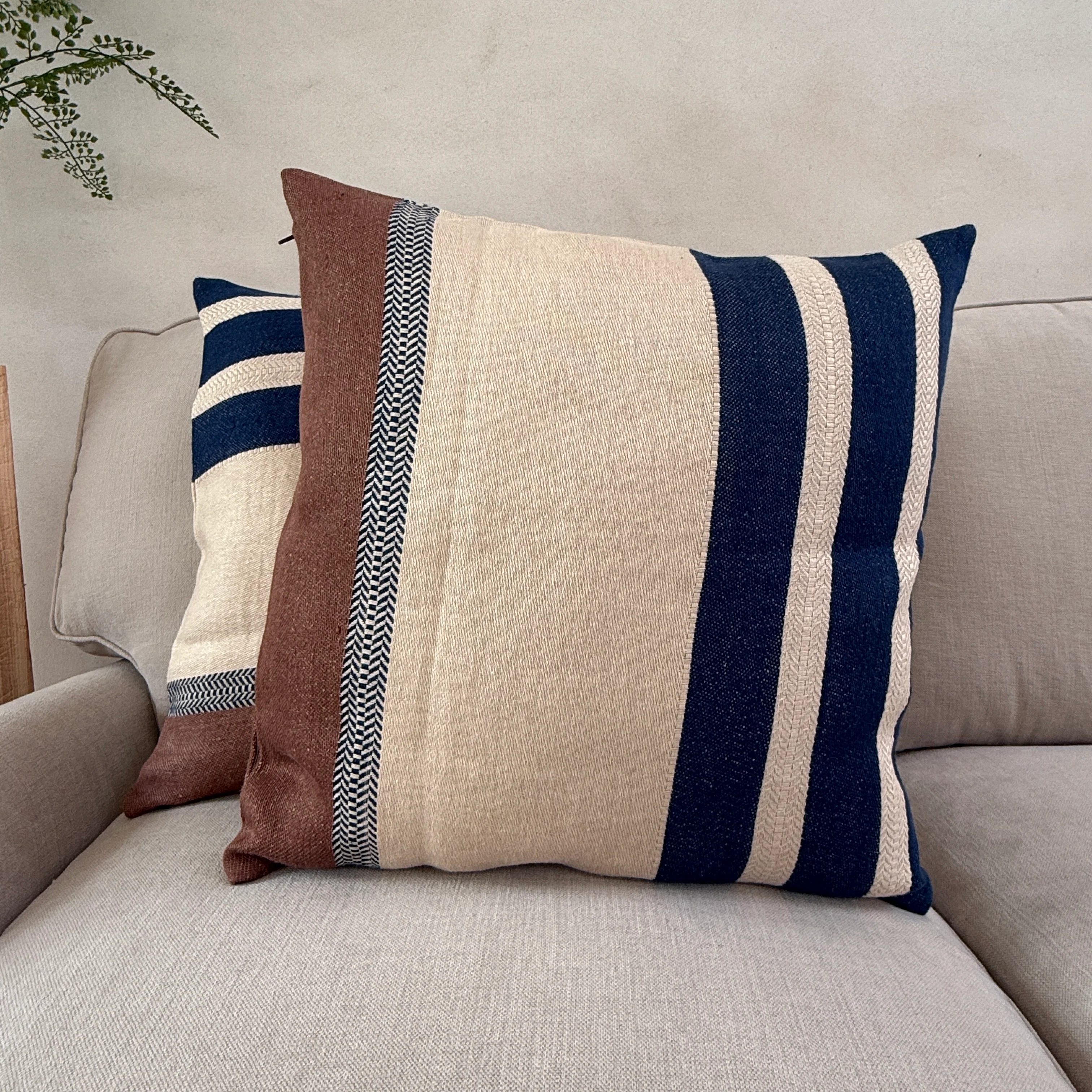 Woven Linen Cushion | Indigo Ochre Stripe - Image 5