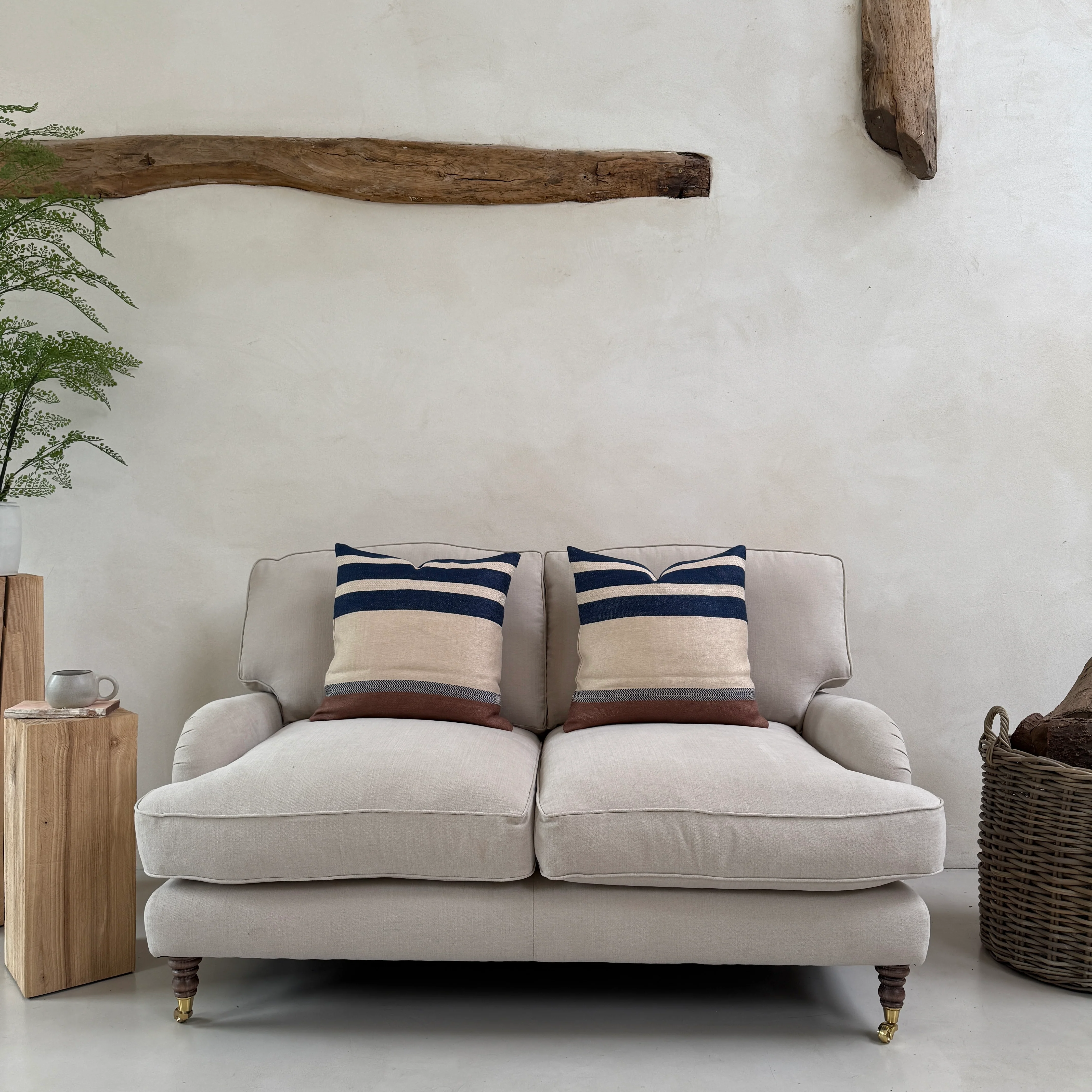 Woven Linen Cushion | Indigo Ochre Stripe - Image 8