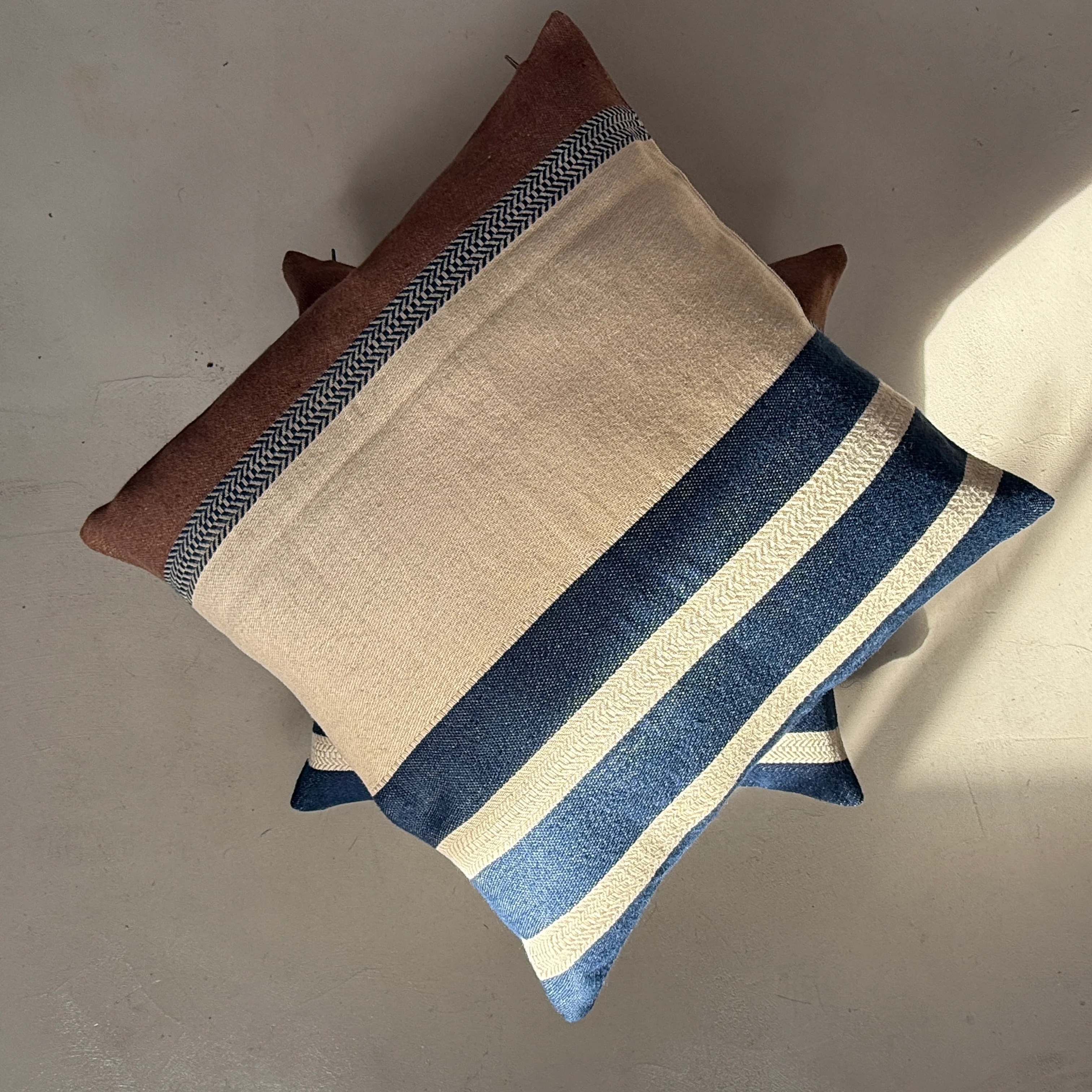 Woven Linen Cushion | Indigo Ochre Stripe - Image 9