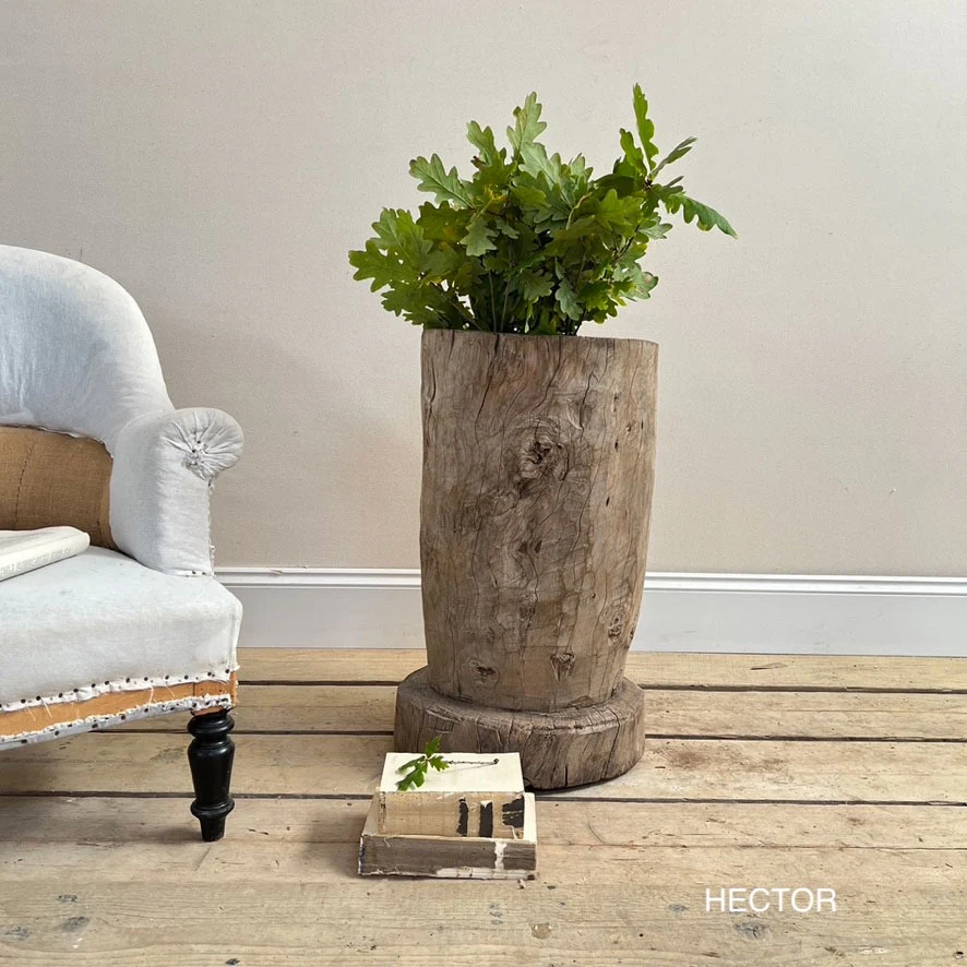 XL Antique Rustic Wooden Mortar - Image 3