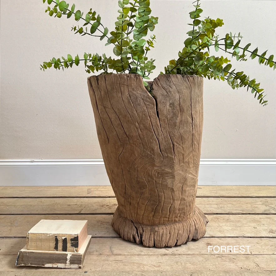 XL Antique Rustic Wooden Mortar - Image 4