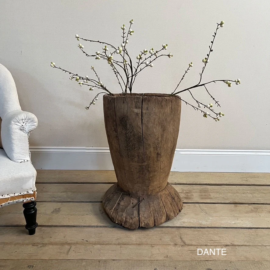 XL Antique Rustic Wooden Mortar - Image 5